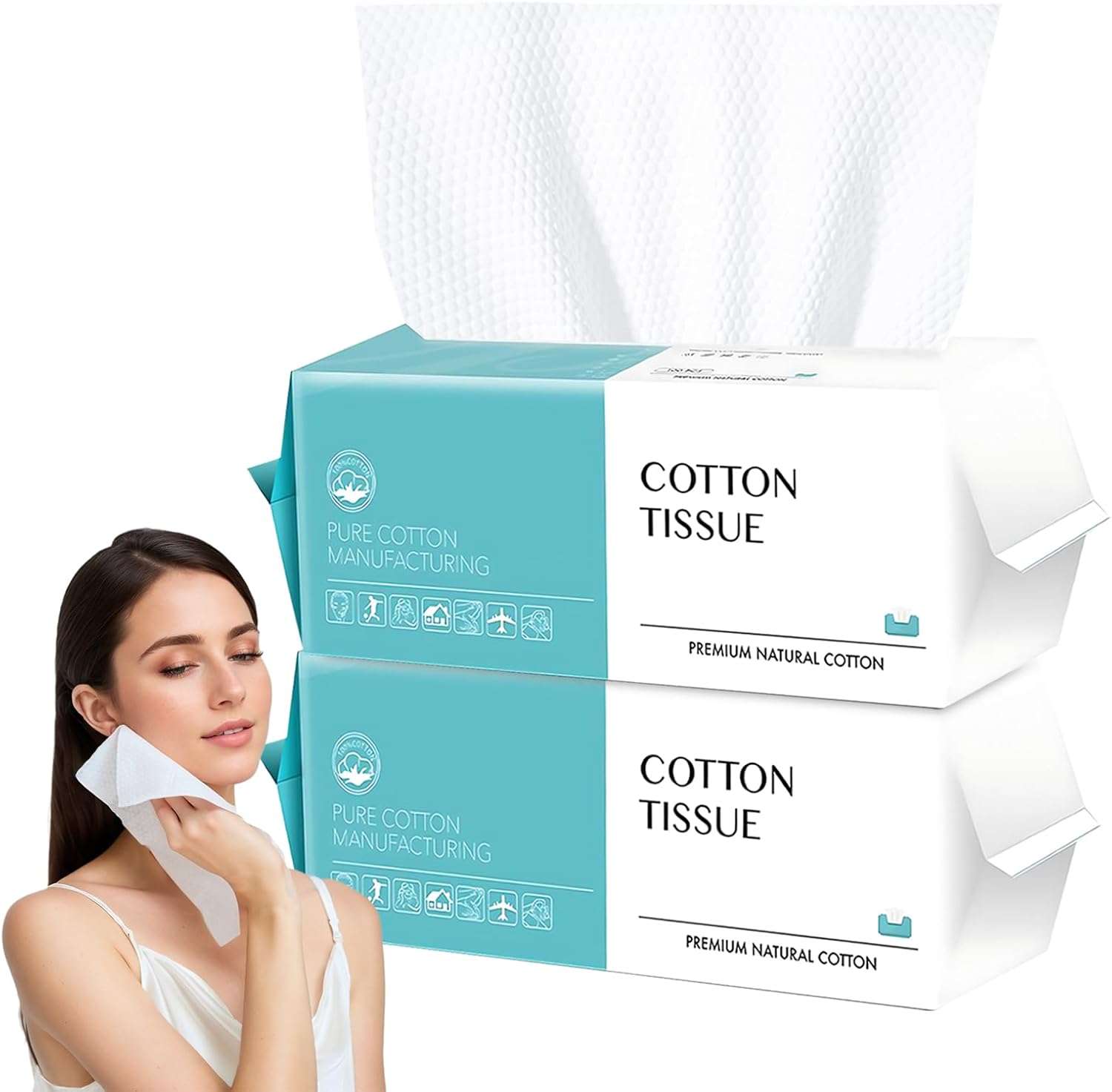 Disposable Face Towel 100 Count, Soft Cotton Facial Dry Wipes, Multi-Purpose for Skin Care, Makeup Remover, Face Wipes and Facial Cleansing(2 Pack) image number 2