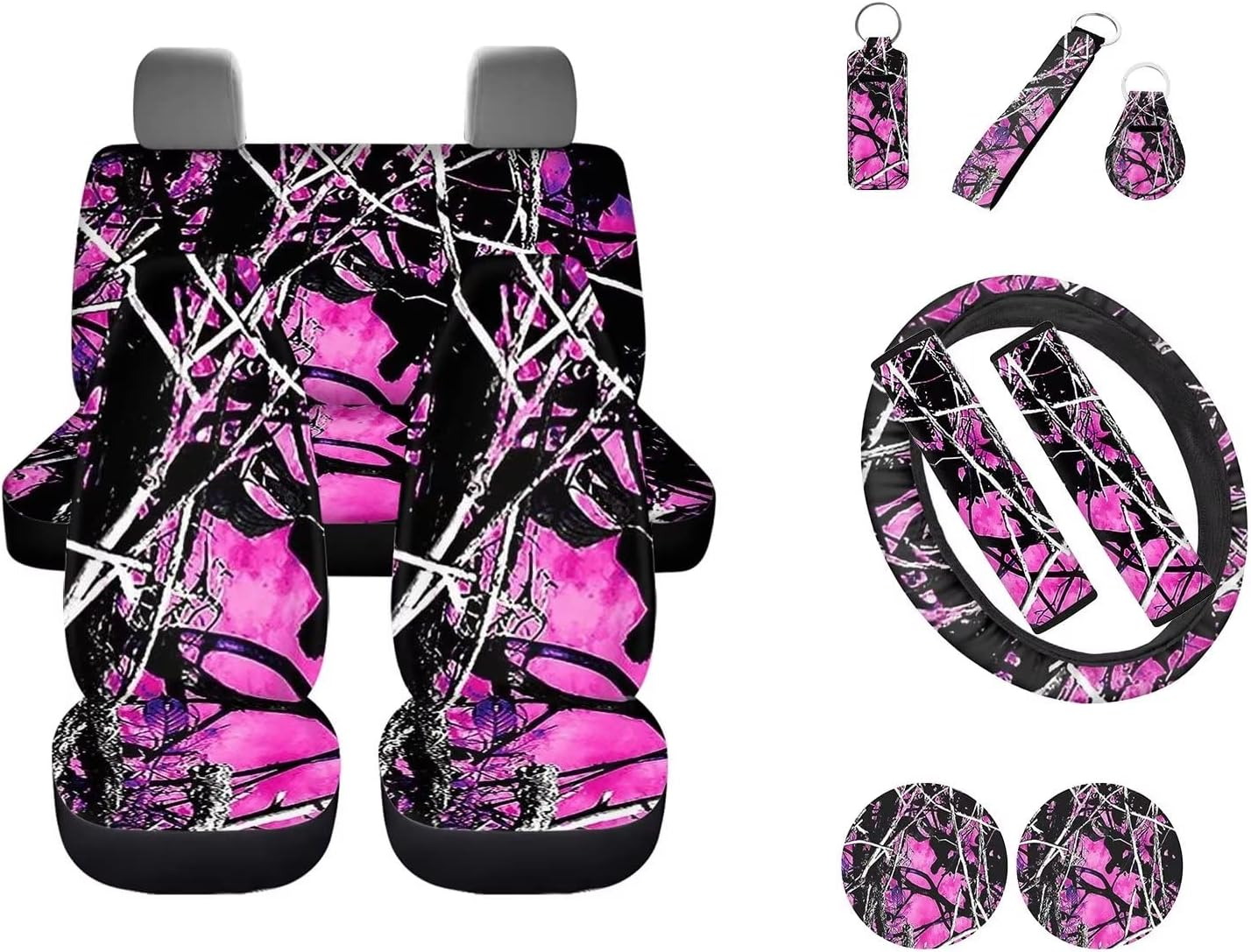 Wideasale Mexican Blanket Serape Stripe Pattern Colorful 12 Pcs Set Car Accessories Universal Fit Full Seat Cover+Steering Wheel Covers+Keychain+Lipstick Holder+Coaster Auto Interior Protector image number 5