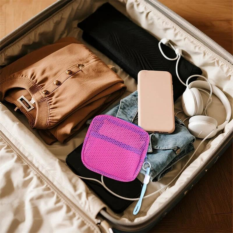 Portable Cosmetic Organizer Storage Mesh Makeup Bags Portable Coins Credit Cards Case Travel Lipstick Skincare Pouch Daily Small Objects Jewelry Pouches with Strap, Hot Pink image number 6