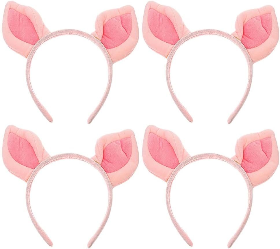 FRCOLOR 4Pcs Cute Plush Pig Ears Headband Elastic Animal Hair Hoop for Boy Girl Adults Soft Cosplay Accessory for Halloween Parties Skincare Everyday Wear