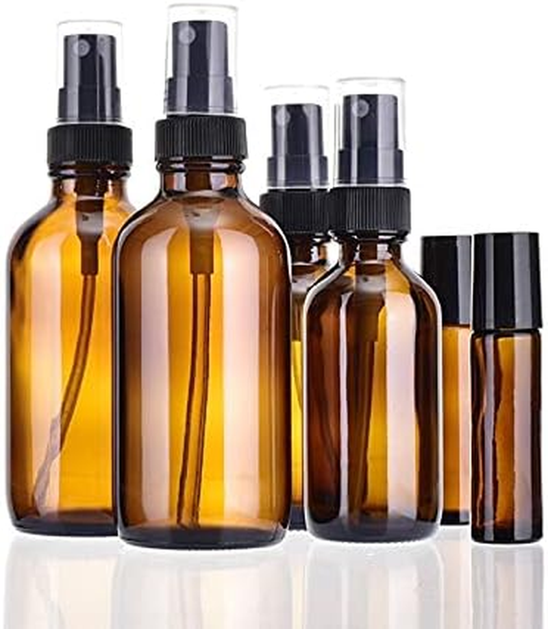 100Ml 50Ml Amber Glass Spray Bottle Fine Mist Spray Bottles Cosmetic Container 10 Ml Amber Glass Roller UV Protection Bottles with Stainless Steel Roller Balls image number 1