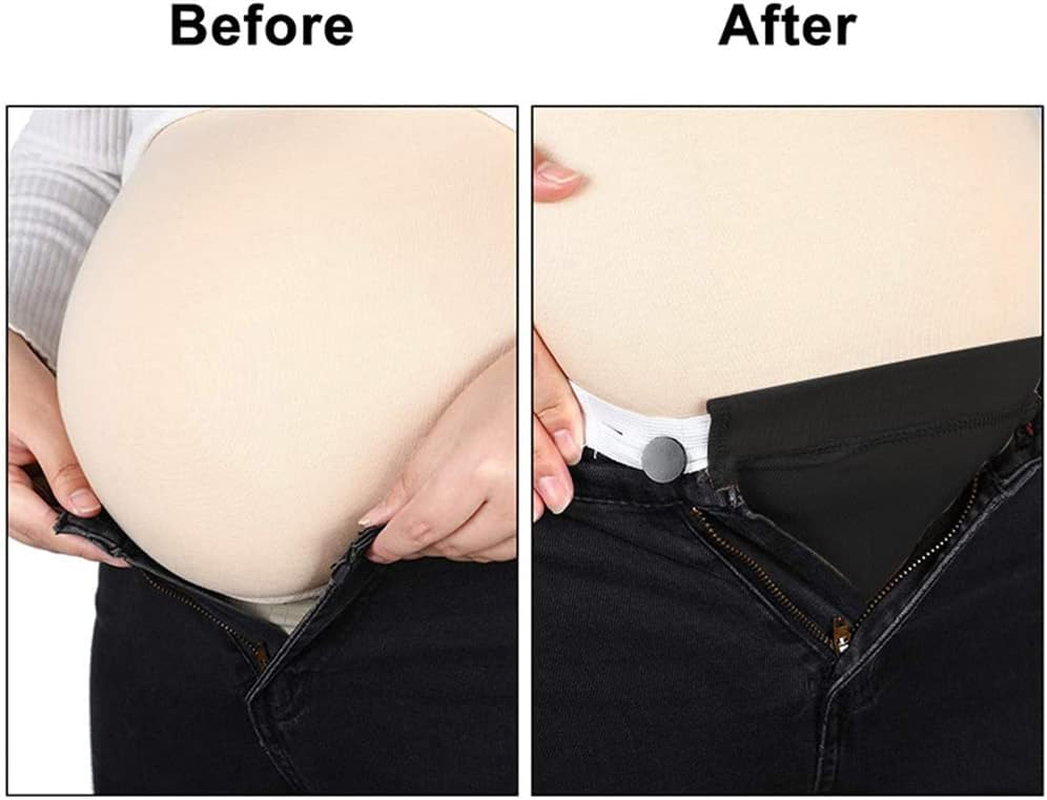 Maternity Pregnancy Waistband Elastic Extender Waist Pant Belt Button Adjustable Black - Black image number 6