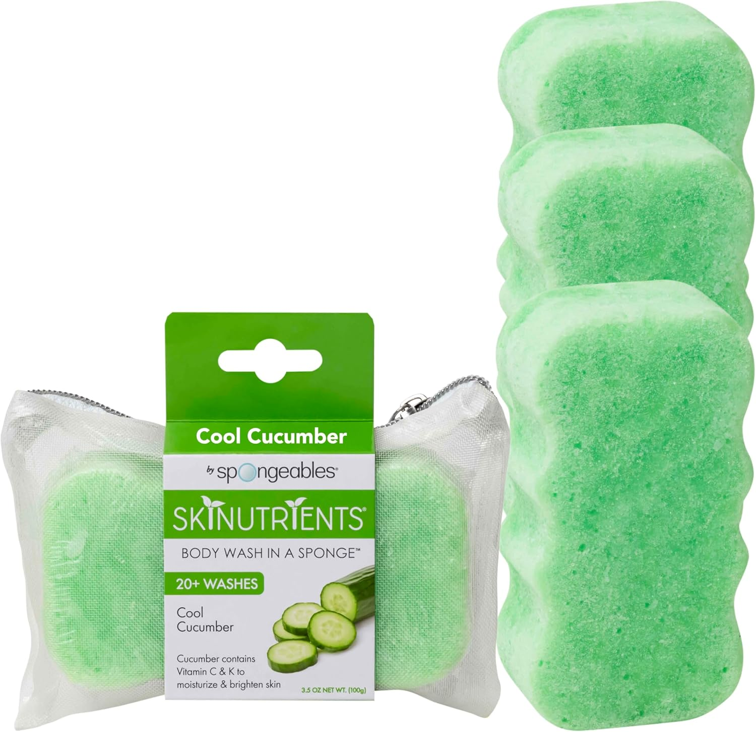 Spongeables Body Wash in a 20+ Wash Sponge, Cool Cucumber, 3 Count image number 3