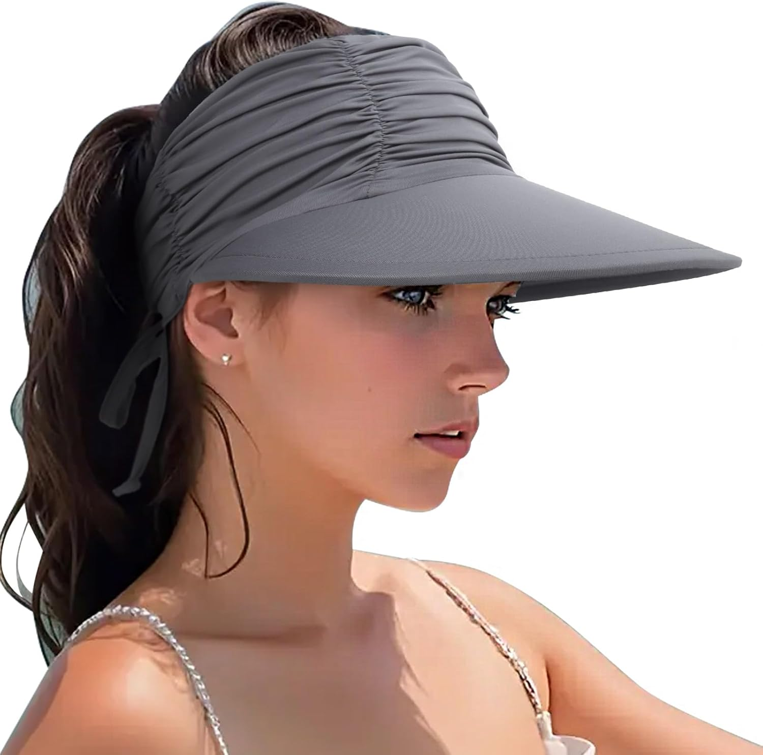 Women Visor Sun Hat Adjustable Foldable Wide Brim Sun Hats Summer UPF 50+ UV Protection Visor Cap for Outdoor Beach