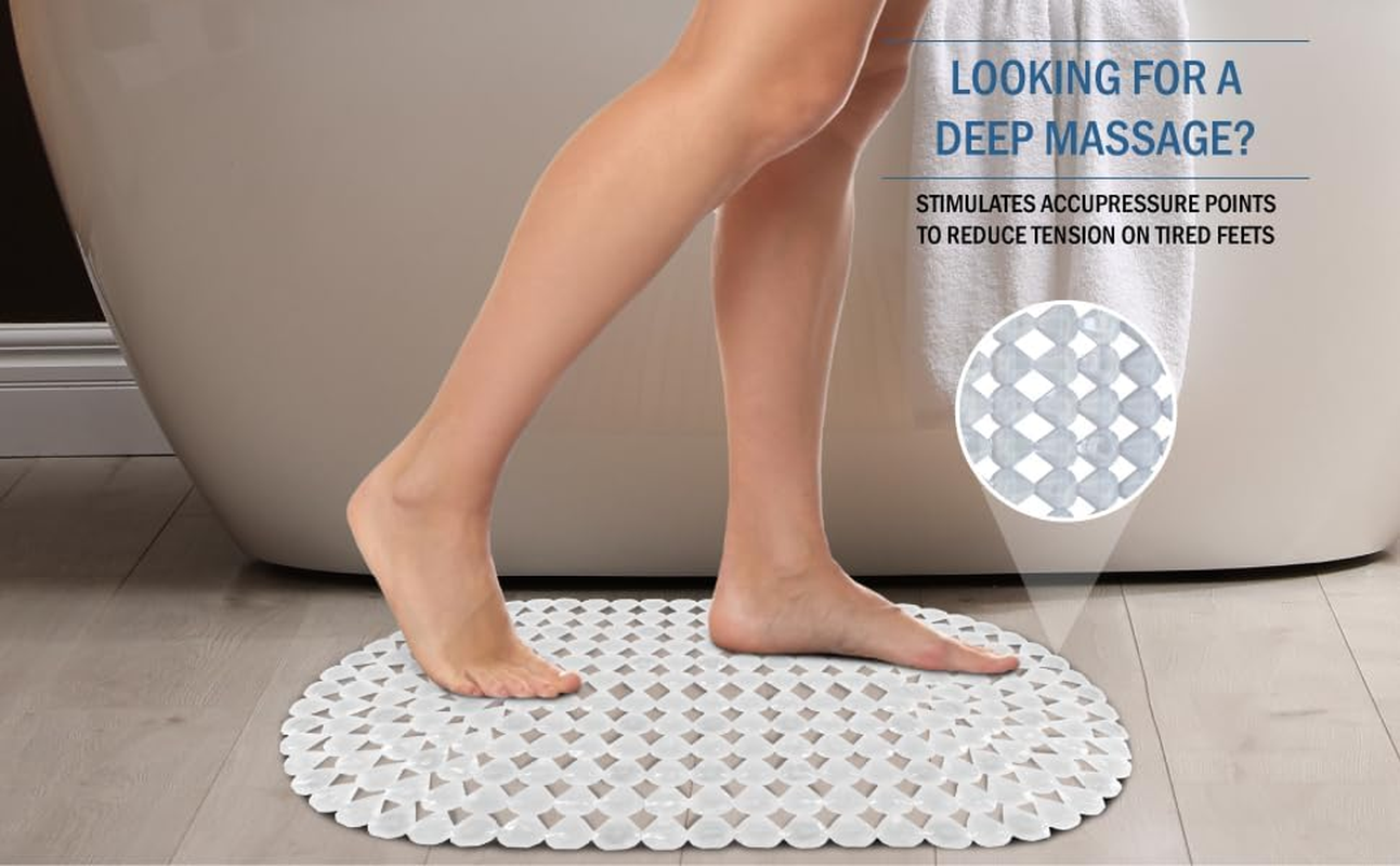 Splash Home Diamond Bathtub Mat Non-Slip, Shower Mat with 58 Suction Cups and Drain Holes Bath Mat for Tub, 27 L X 15 W Inches, Machine Washable, PVC - Clear - Clear image number 6