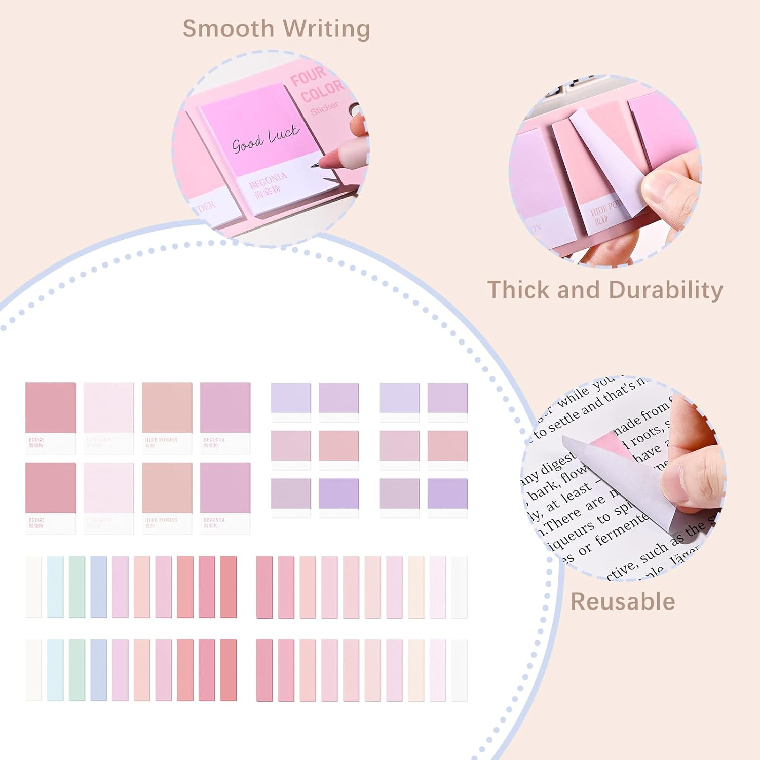 BAYTORY 1200 Pcs Sticky Tabs, Pastel Paper Sticky Notes, Index Tabs Memo Stickers Page Markers Book Tabs, Multicolor Writable Tabs for Annotating Books, Office & School Study Supplies (Pink) image number 3