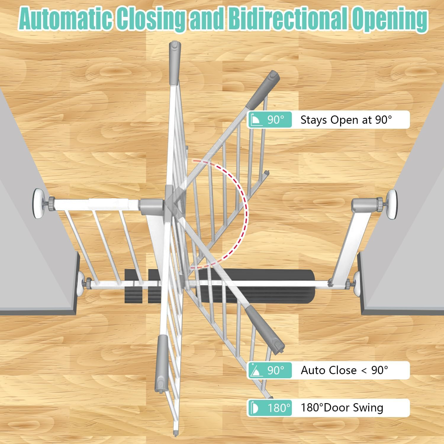 Adjustable Staircase Safety Door, Automatic Closing Pet Door, House Safety First Design, Easy Installation, Indoor Pet Door, No Drilling Pressure Fixing System (76Cm High) image number 5