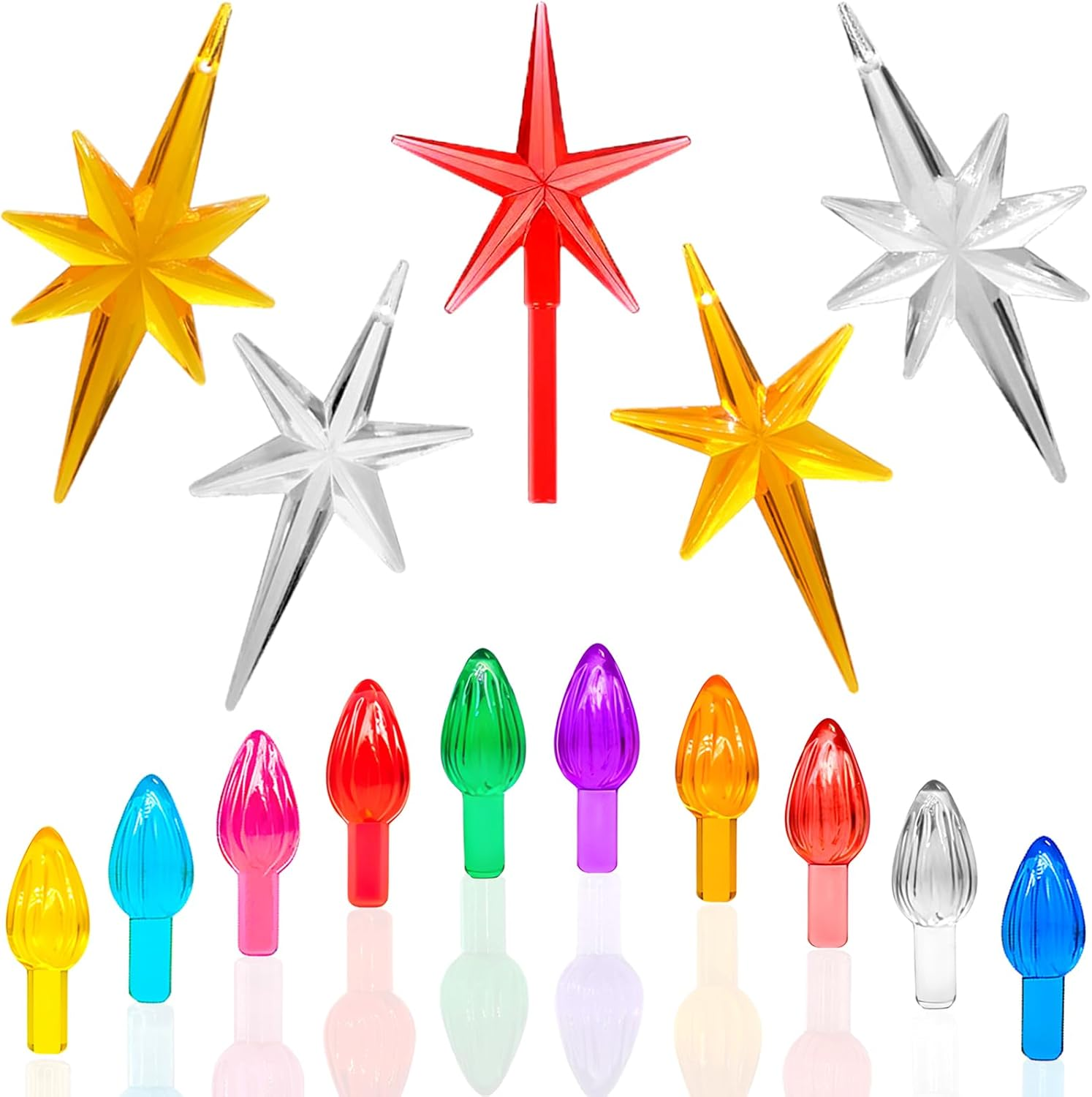 Ceramic Christmas Tree Replacement Lights Bulbs, Klein Blue Medium Twist Plastics Pegs Ornaments for Ceramic Tree(87 Bulbs＆ 3 Topper Star)