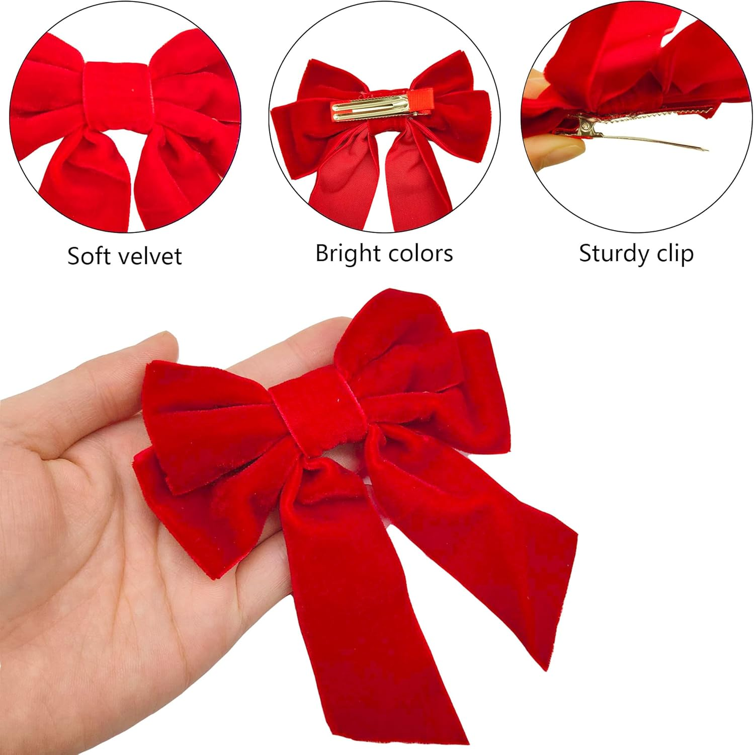 4 Pieces Large Bow Hair Clips Fabric Hair Bow Women Hair Clips Ponytail Holder Girls Bow Tie Hair Bows Clips Hair Bow Headband Velvet Bow Hair Clip Hair Band Red image number 5