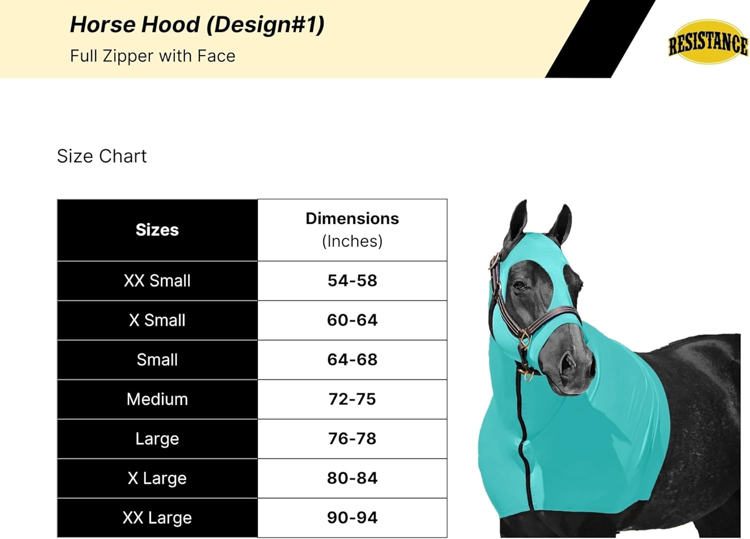 Resistance Horse Hood Slinky Lycra Zippered Mane Braid Shoulder Guard - Horse Sleazy Slickers Care Sheet image number 4