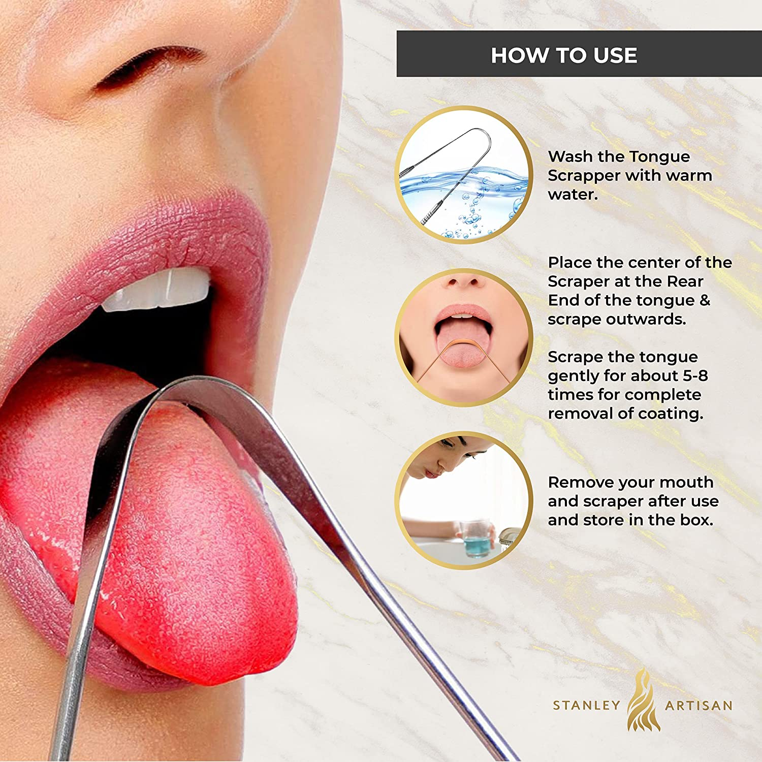 Stanley Artisan Tongue Scrapers - Tongue Cleaner with 2 Pieces Travel Cases - Surgical Stainless Steel Rustproof Tongue Scrapers Effective Reusable Lifetime Scraper - (2 Count (Pack of 1), Sliver)