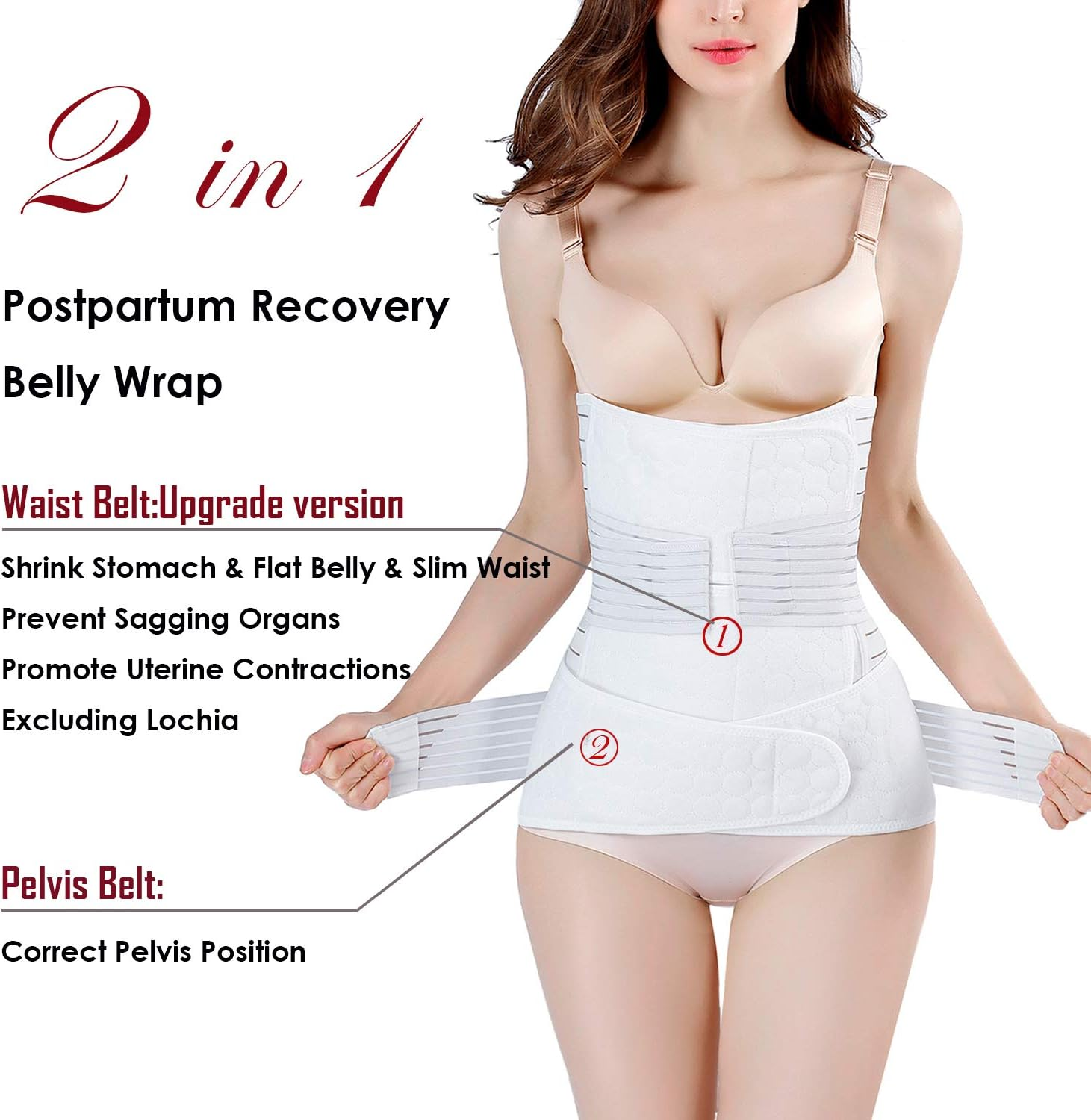 Chongerfei 3 in 1 Postpartum Support Recovery Belly Wrap Waist/Pelvis Belt Body Shaper Postnatal Shapewear - White - One Size image number 3