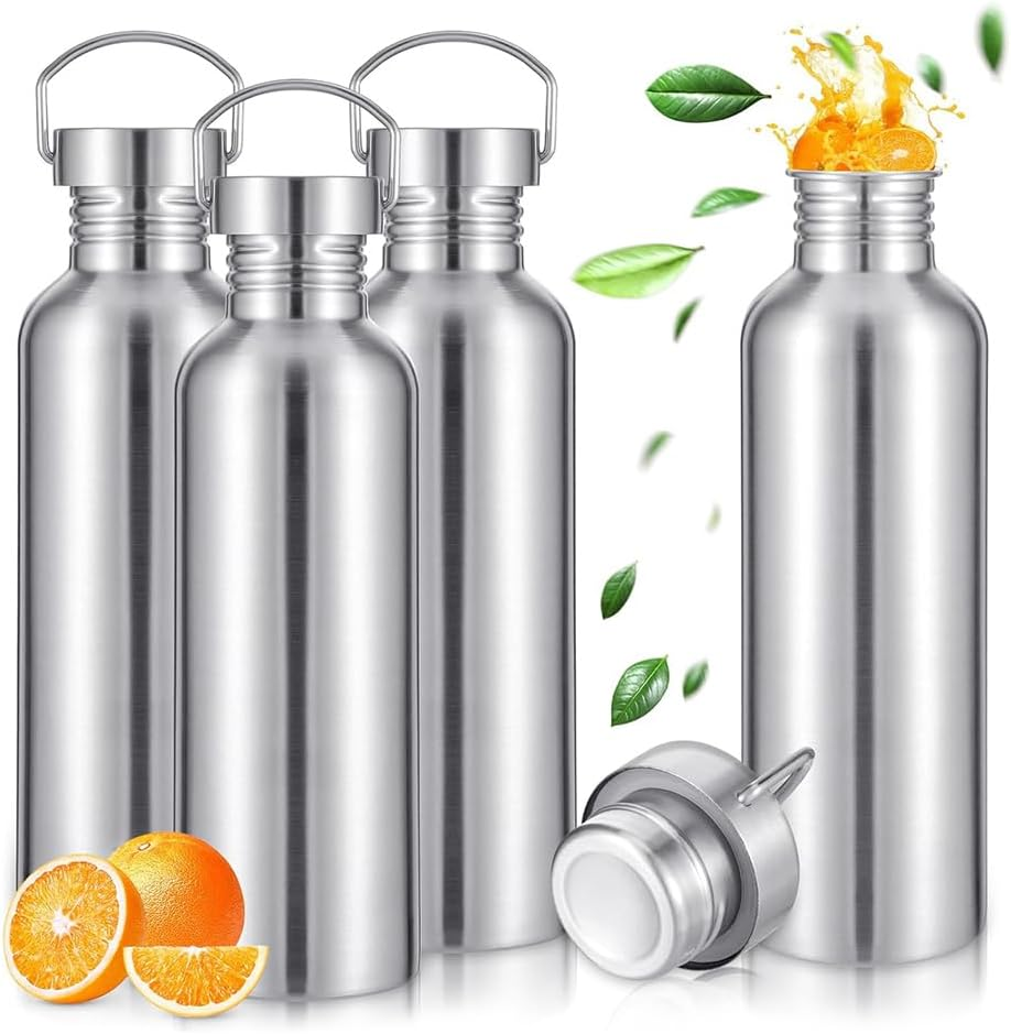 4 Pack Stainless Steel Sports Bottles, Outdoor Portable Water Bottles with Handle, Camping Waterjug for Cyclists, Runners, Hikers, Beachgoers, Picnics image number 1