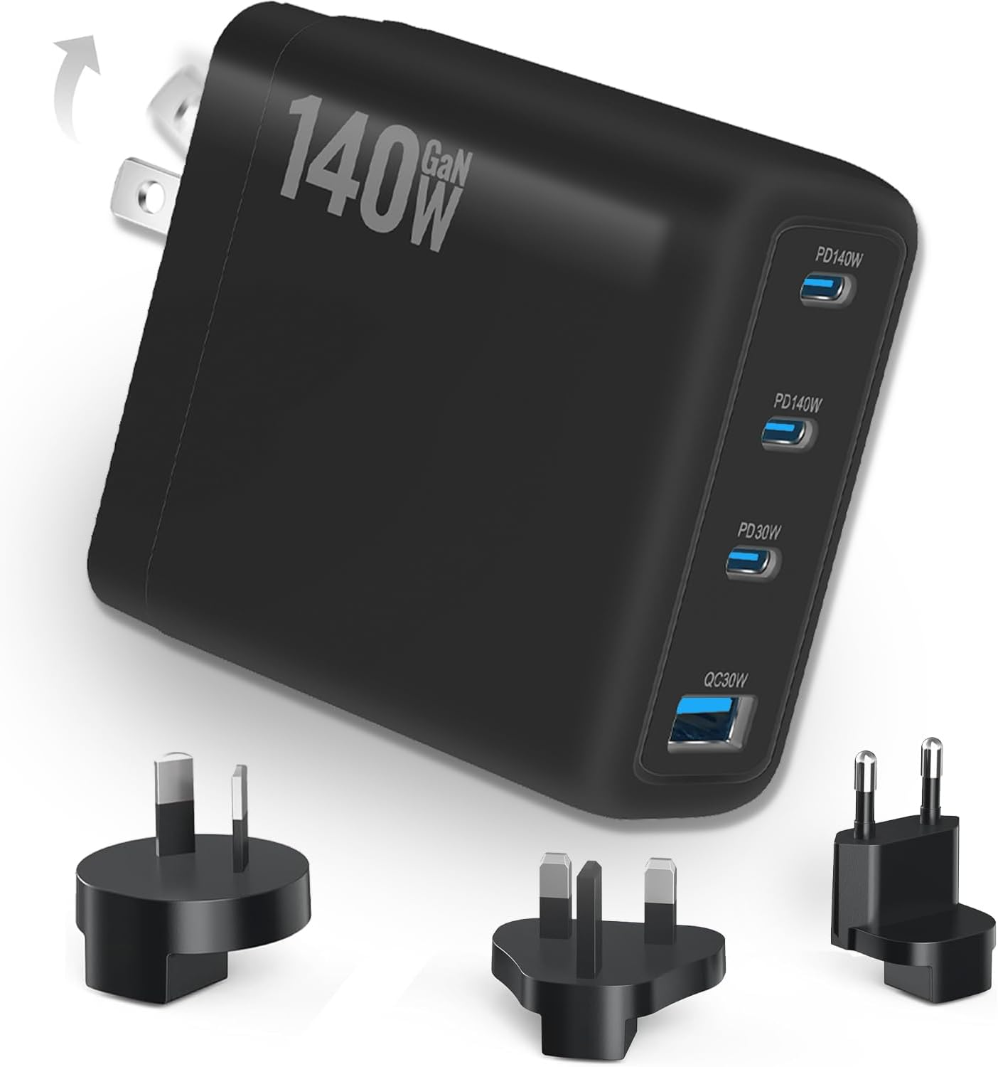 Cyperever 140W USB C Charger, 4-Ports Foldable Travel Adapter Plug Converter with UK/EU/AU Plugs, Fast Charger for Macbook Pro/Air,For Ipad Pro/Iphone 16 15 14 13 Pro Max Galaxy image number 5