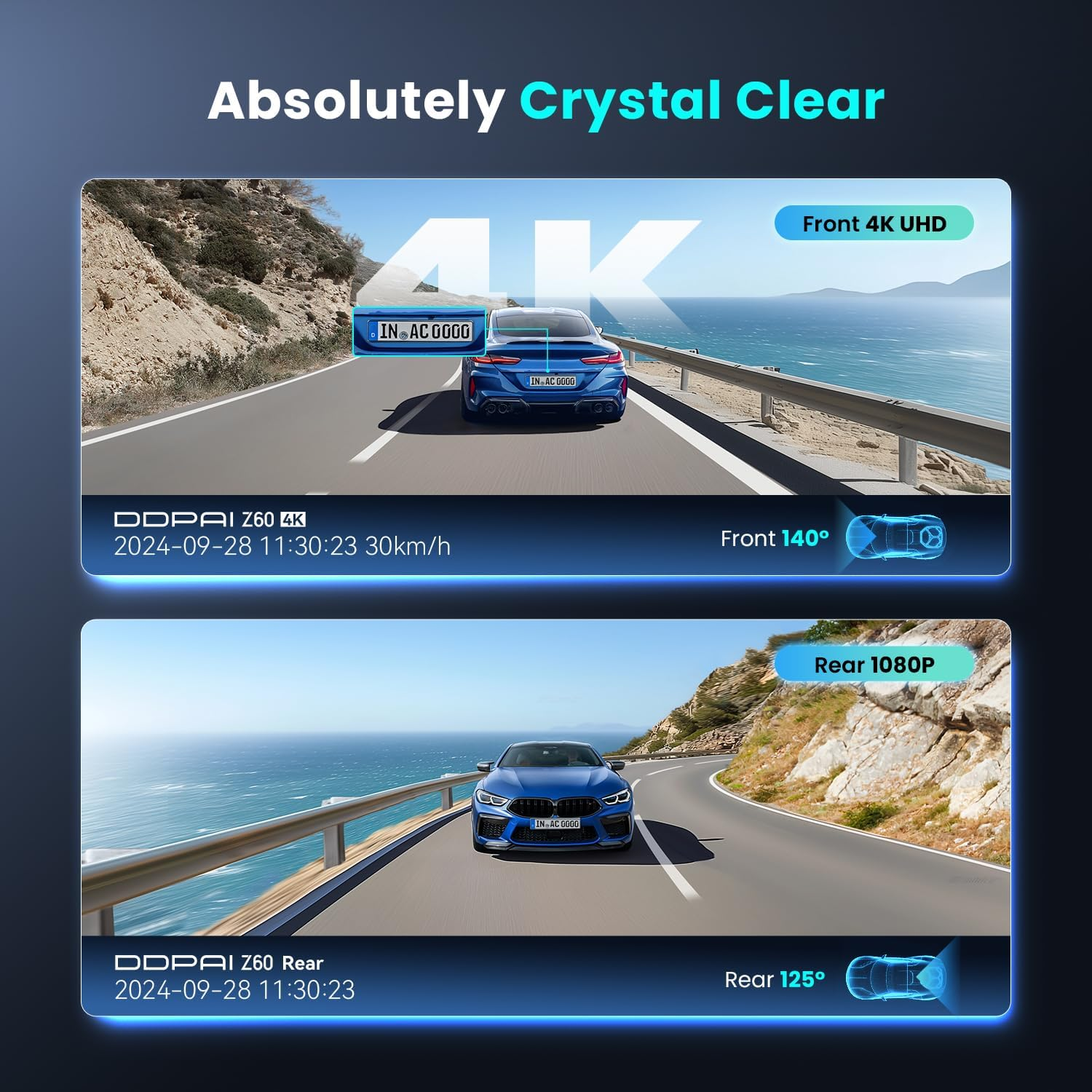 DDPAI Wireless 4G LTE Remote 3 Channel 2160P+1440P+1080P Front Rear inside Dash Cam with Start Reminder Night Vision 5G Wifi APP Control 24 Hours Parking Monitor Support 512GB TF Card, Z60 &Pi;link 4G image number 5