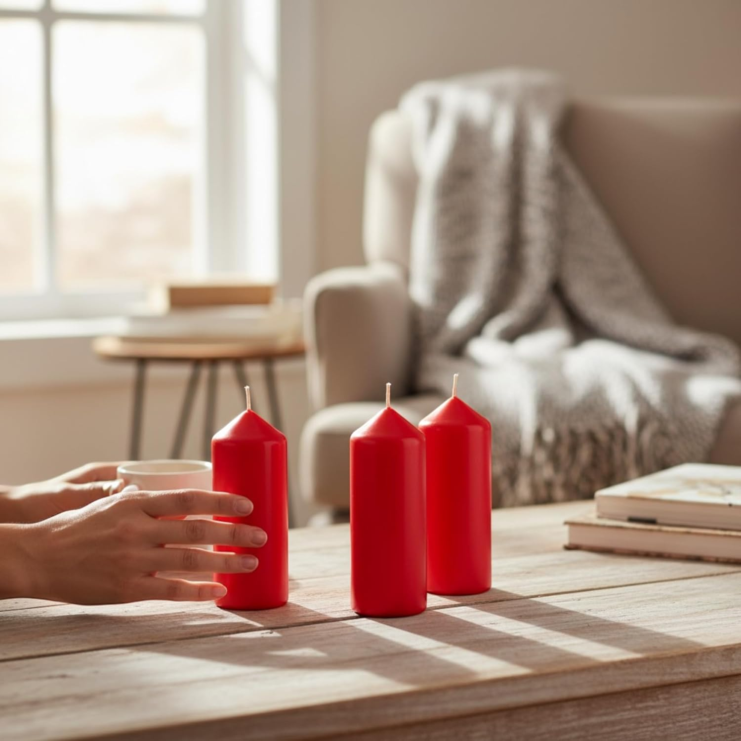 MIJOMA Pillar Candles Set of 4 - High-Quality Coloured Candles for Advent Wreath and Christmas Decoration - Odourless & Low Soot (Red, 7 X 15 Cm) image number 6