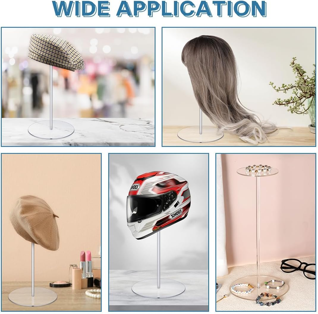 2 Set Clear Acrylic Hat Stand and Wig Display Rack, Premium Clear round Riser Stands Hat Stand, round Bottom Display Hat Rack Holder for Display Jewelry Watch Helmets(11.8 Inch) image number 4