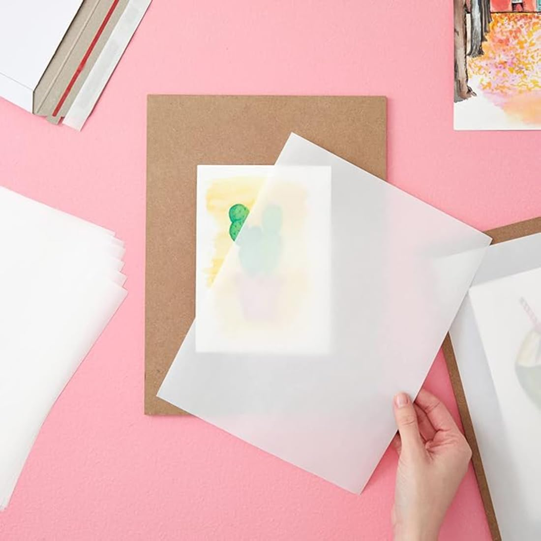 100 Pack Glassine Paper Sheets for Artwork, A4 Vellum Paper, Vellum Transfer Paper Tracing Paper Translucent Printable Sketching Overlays Sheet Writing Copying (8.5 X 11 In) image number 2