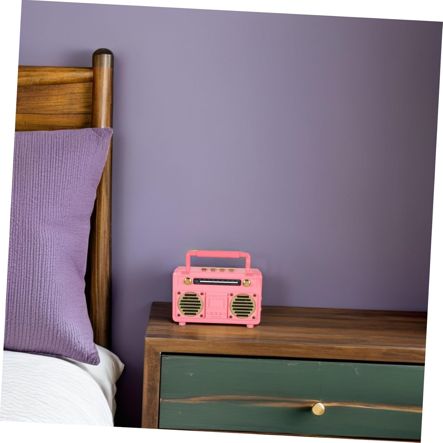 LIFKICH Vintage Wireless Speaker with Subwoofer Portable Retro Radio Mini Music Player for Outdoor Camping Travel Home Desk Decor Compact with Battery in Pink image number 2