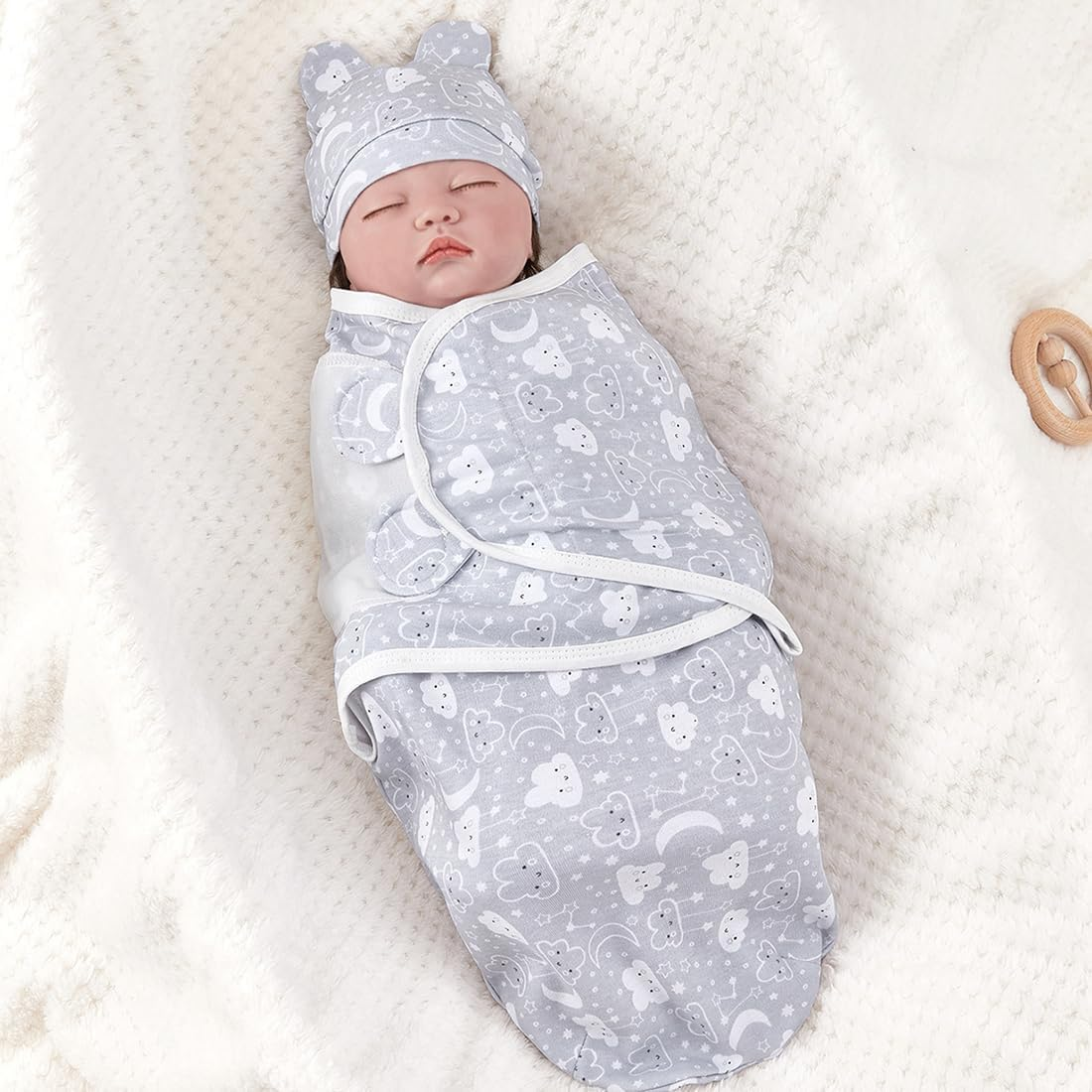 Set of 1 Baby Swaddling Blanket 0-6 Months Baby Swaddles for Newborn Babies in 100% Cotton Born Boy and Girl Nursery (Grey) image number 3