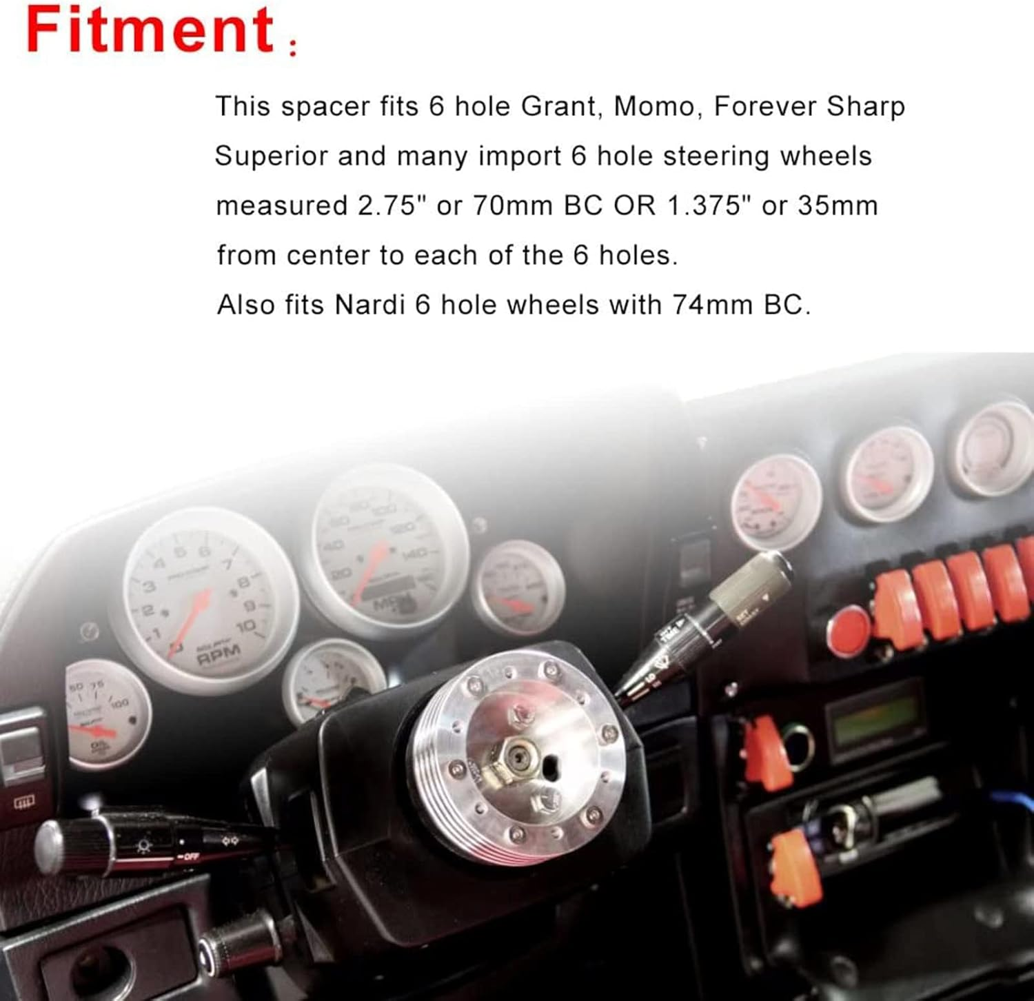 RULLINE 0.5" Steering Wheel Hub Adapter Conversion Spacer 6 Hole to 3 Hole Grant Adapter Boss Kit Black image number 3