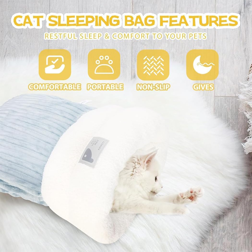Idopick Cat Sleeping Bag for Indoor Cats Soft Self-Warming Cat Bed Cave Cozy Plush, Fluffy Tunnel Hideaway for Cats up to 6.6 Lbs (3 Kg) Perfect Winter Shelter image number 4