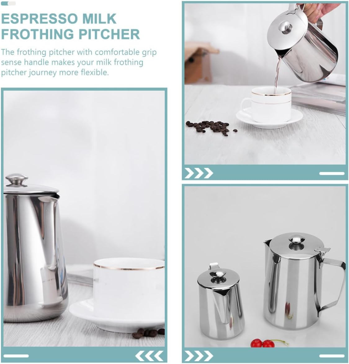 BESPORTBLE 1L Stainless Steel Milk Frothing Pitcher Latte Cup with Scale, Metal Espresso Milk Steamer Jug for Induction Cooker Coffee and Tea Brewing image number 6