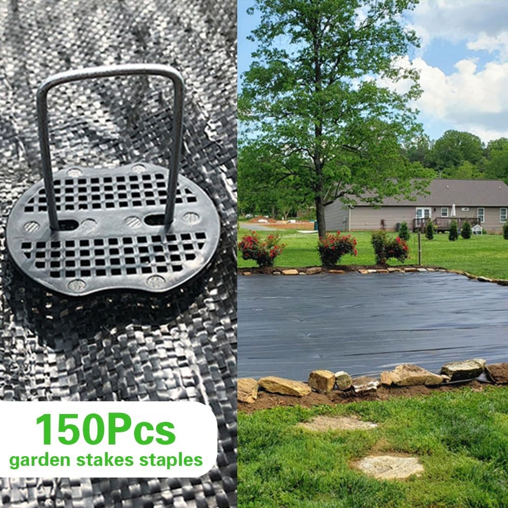 Bakulyor 150Pcs Landscape Staples + 150Pcs Gasket, 6 Inch Garden Stakes Staples 11 Gauge U Shaped Galvanized Lawn Landscape Pins, Heavy Duty Yard Ground Pin for Weed Barrier Sod Fabric Decorations image number 4