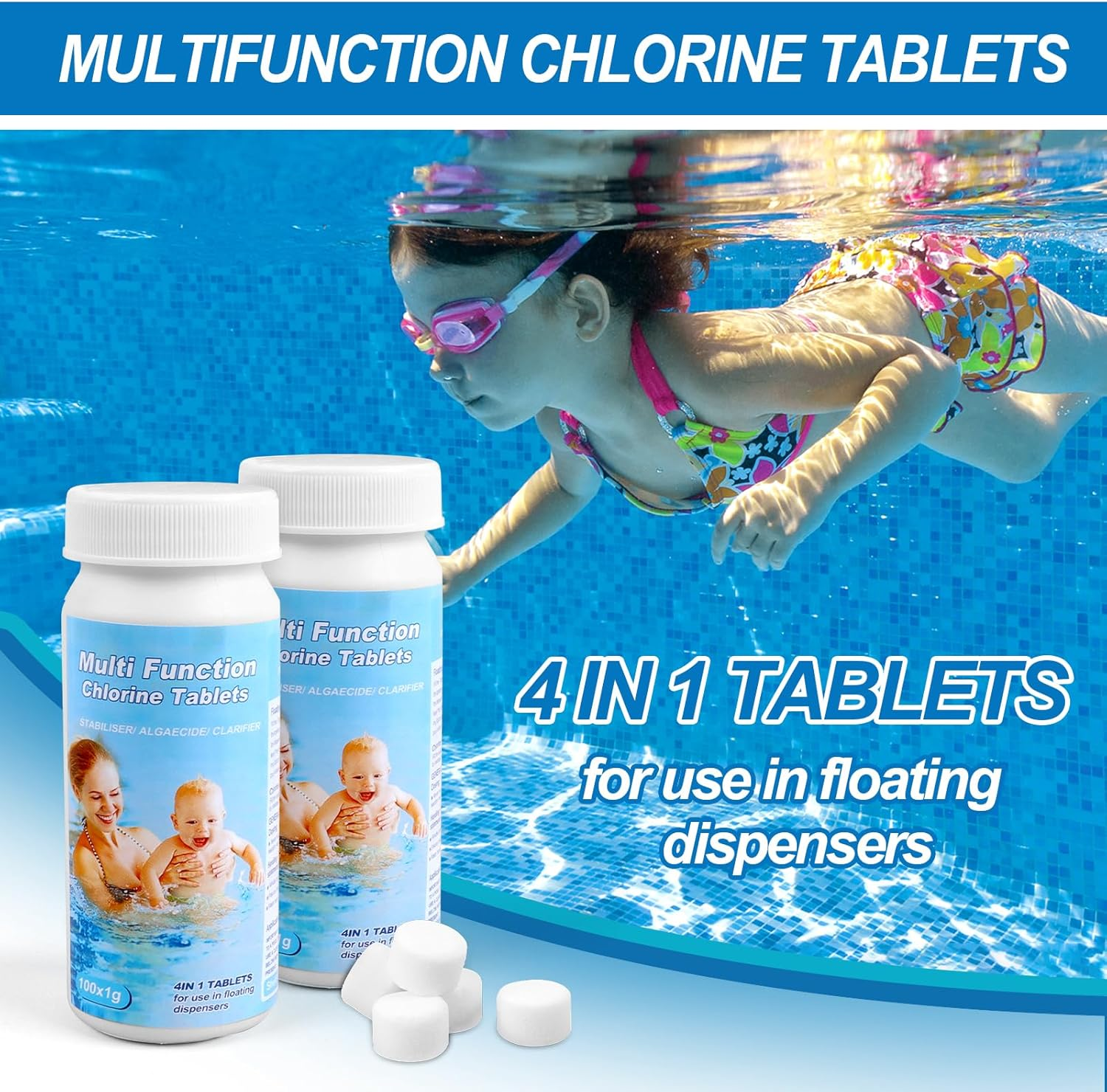 Pool Cleaning Tablets 200 Pieces for Pool, Water Tank, Hot Tub, Spa (C) image number 2