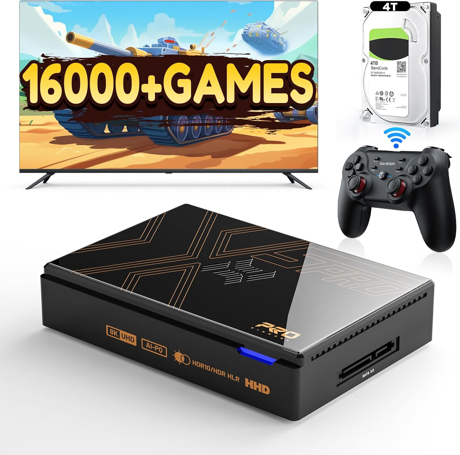 Kinhank Super Console X5 PRO Video Game Consoles with 16000+ Games,Android 12 OS, 8GB+64GB Emulator Console Support AV1, Wifi 6 BT 5.0, RK3588S Chipset, Wireless Controller,8K UHD Output
