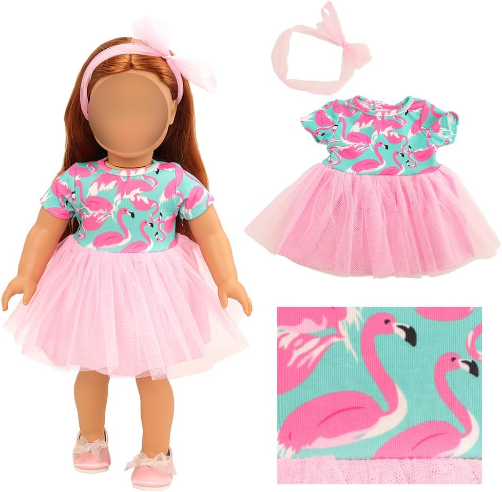 BARWA 18 Inch Doll Clothes and Accessories 5 Sets Clothes Dress Outfits with 2 Pairs Shoes for 18 Inch Girl Dolls image number 4