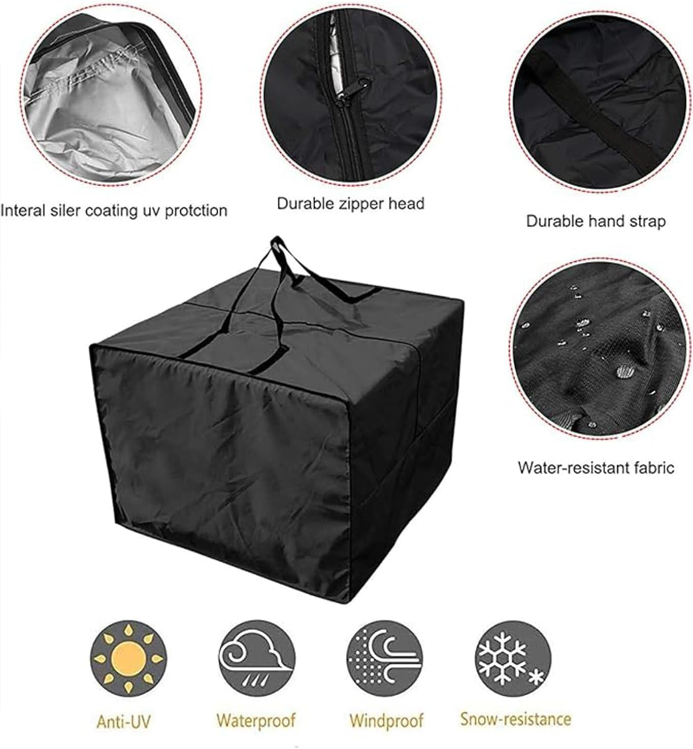 Outdoor Cushion Storage Bag, Patio Cushion Storage Bag with Zipper and Handle, Waterproof Outdoor Soft - Furnishing Storage for Soft - Furnishings, 210D Oxford Cloth Furniture, Bedding (Black) image number 4