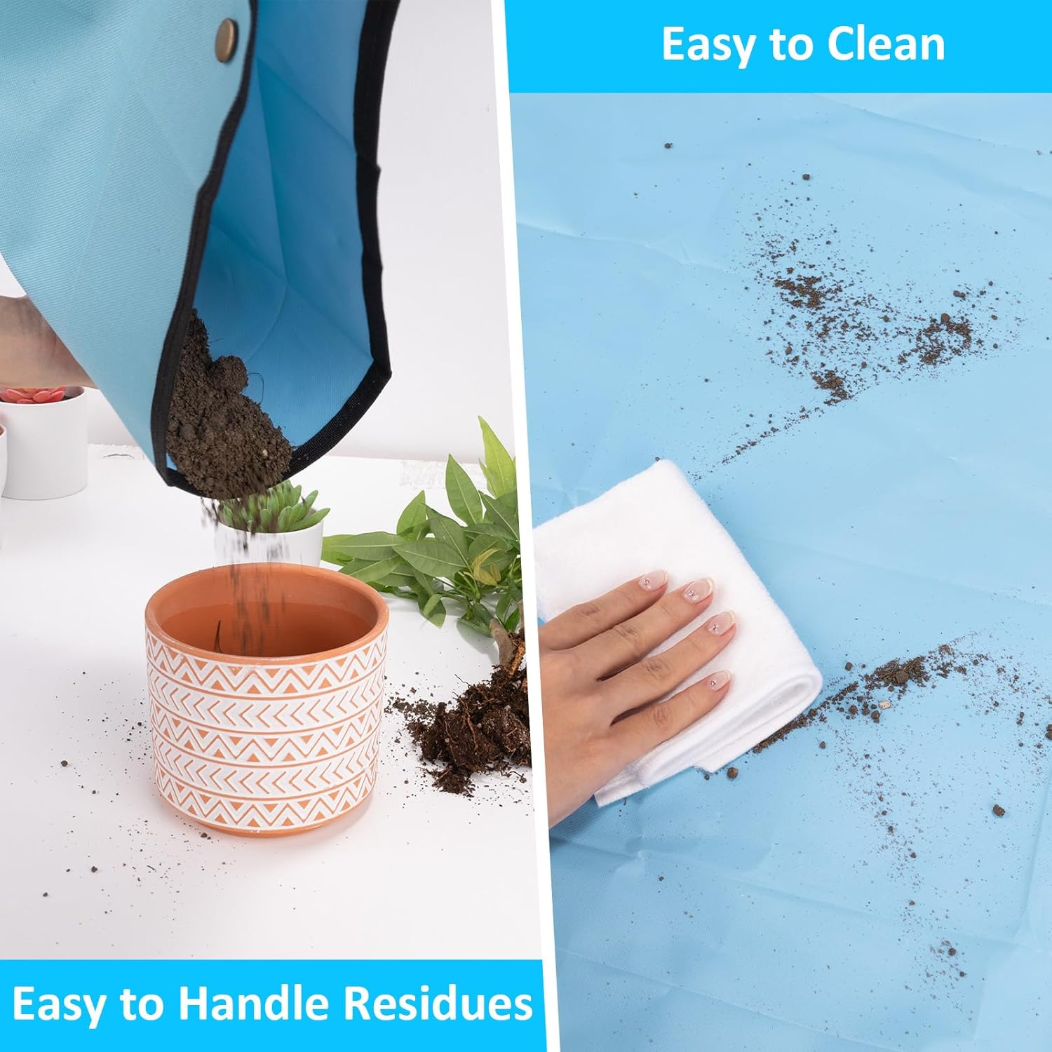 Repotting Mat for Indoor Plant Transplanting and Mess Control, 29.5"X 29.5" Blue Oxford Fabric Waterproof Succulent Potting Mat, Foldable Gardening Tray for Planting, Gardening Gifts for Plant Lovers image number 5