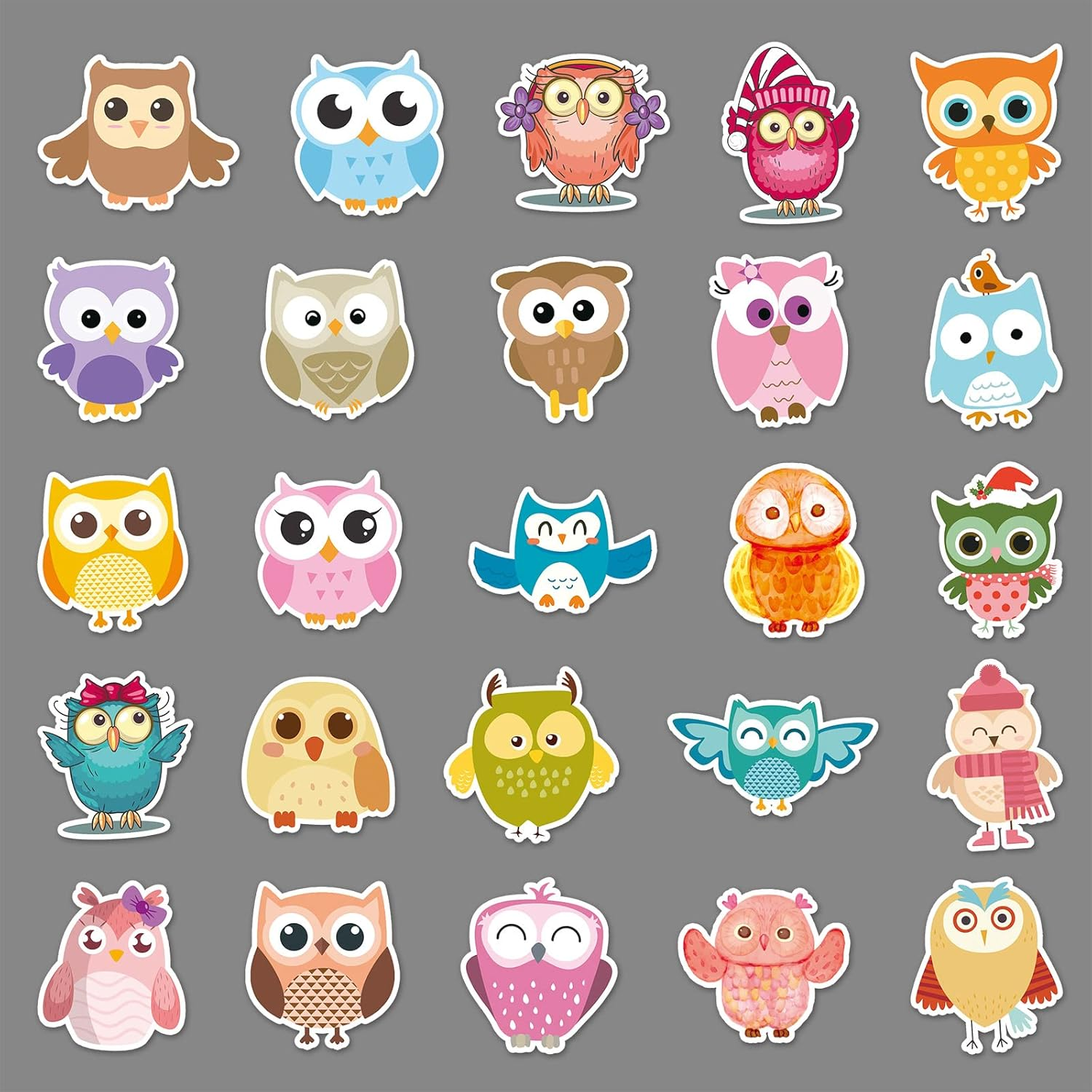 Cartoon Owl Stickers,50 PCS Cartoon Owl Graffiti Vinyl Waterproof Decals for Water Bottles Computer Bicycle Skateboard Luggage Phone Pad Laptop Kids Teens Stickers Pack image number 3