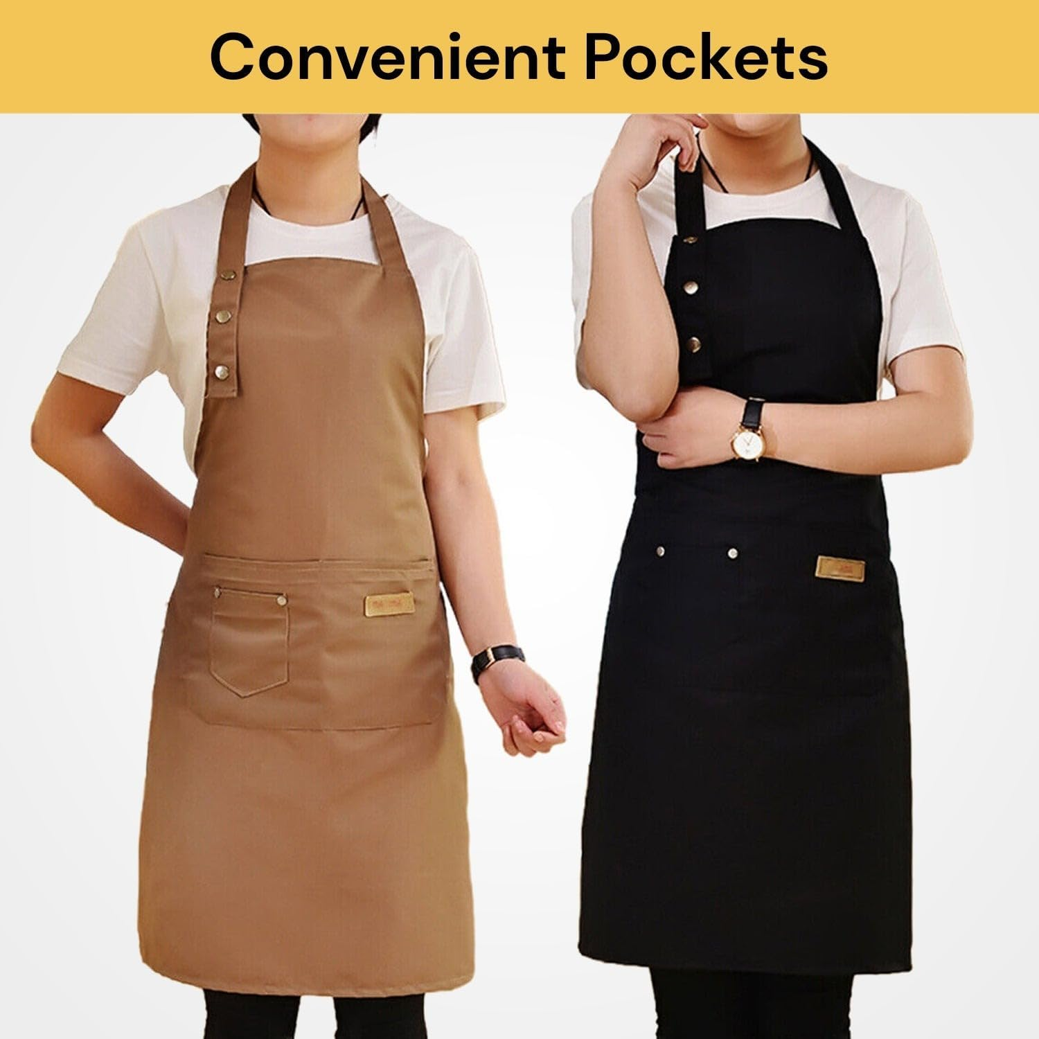 EZONEDEAL Bib Apron, Unisex Aprons Adjustable Waterdrop Resistant with 2 Front Pockets, Cooking Kitchen Apron for Chef, BBQ Drawing Apron Bulk, Chef Aprons for Cooking image number 2
