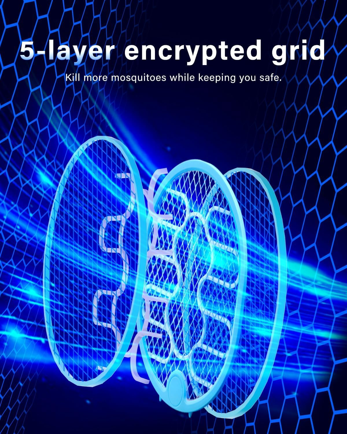 Electric Mosquito Fly Swatter, 2 in 1 Electric Bug Zapper USB Rechargeable, 4000V Indoor Outdoor Mosquitoes Zapper with 3-Mode for Indoor Home Office Backyard Patio Camping