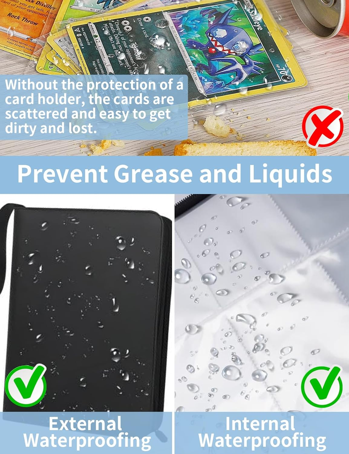 9 Pocket Card Binder, 900 Pockets Card Holder Folder Collector, Double Sided Pocket PU Card Collection Binder, Premium Zip Albums for MTG, TCG, Sports, Game Trading Cards (Green) - Blue image number 3