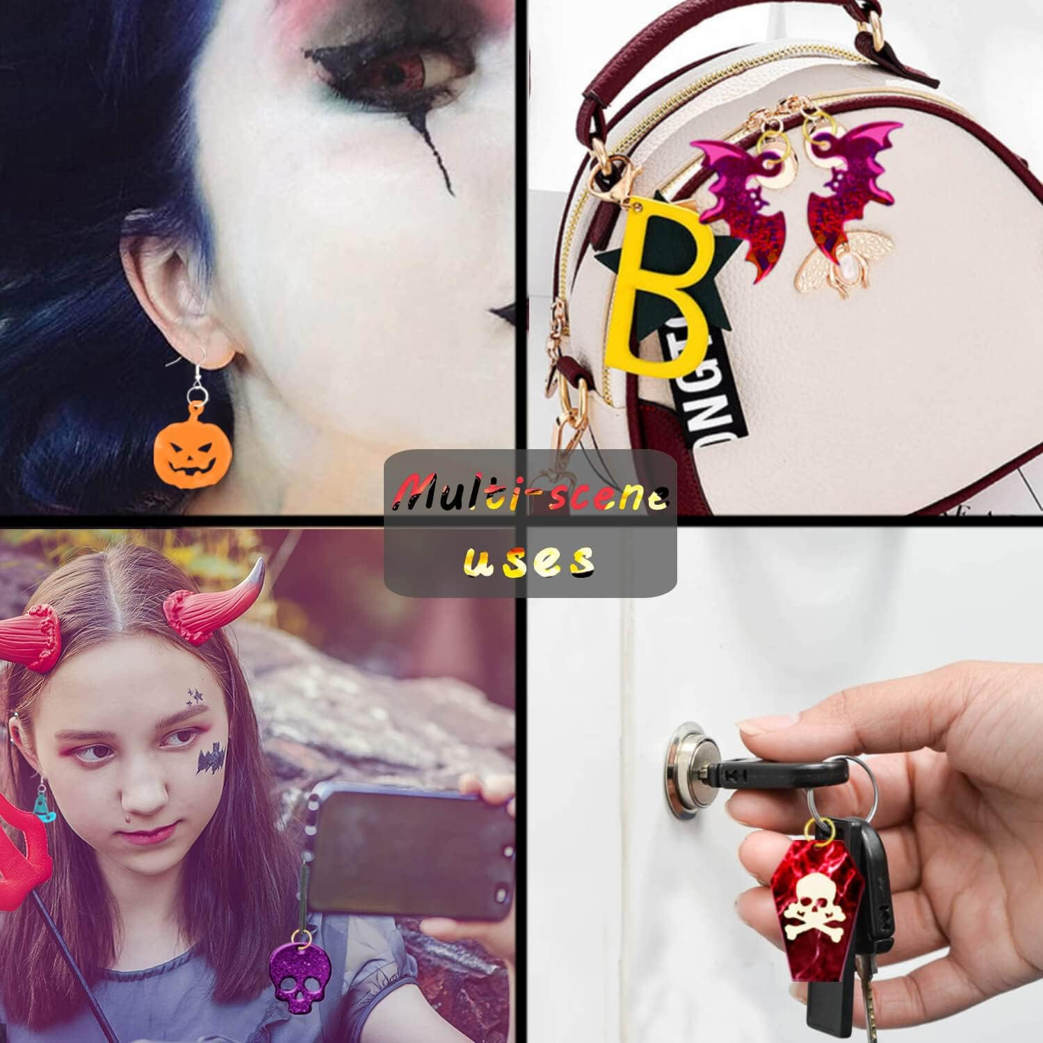 Rifanda 82 PCS Halloween Earring Pendant Resin Molds with Hole, 10 Pairs Halloween Silicone Molds with 40 Earring Hooks Skull Pumpkin Bat Spider Epoxy Resin Jewelry Keychains image number 5