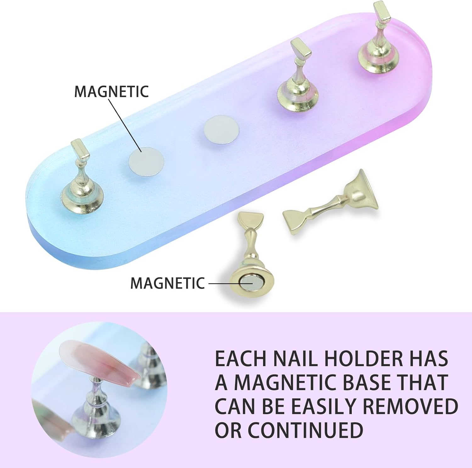 Ruetail 2 Sets Nail Stand for Press Ons Nail Art Display Stand, Comes with 100 Pcs Reusable Double Sided Sticker, Magnetic Fake Nail Painting Stand for Home DIY Nail Art Beginner Salon Supplies - Sea Blue image number 6