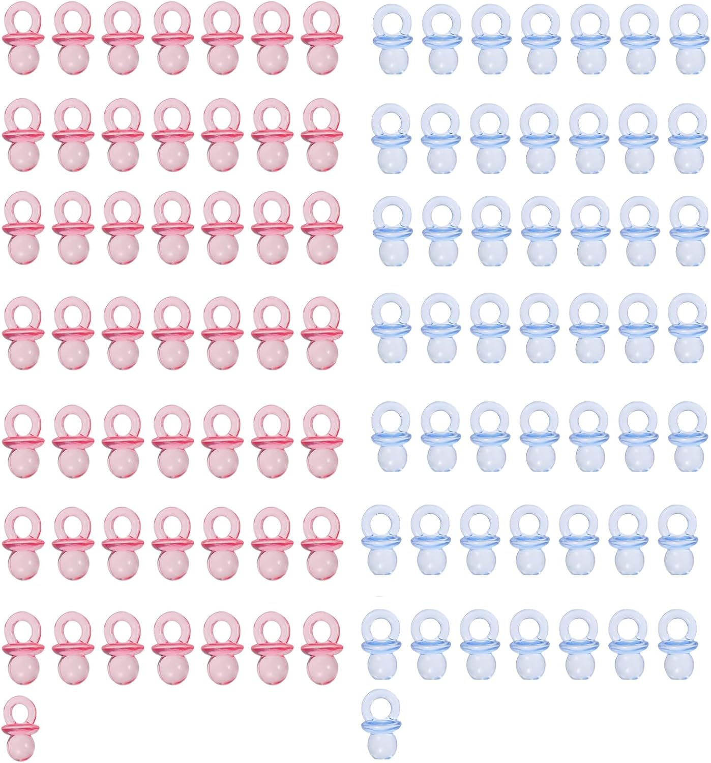 100-Piece Mini Clear Acrylic Pacifiers - Pink & Blue Dummy-Themed Baby Shower Decorations for Table Decor, Party Favors & Games image number 3