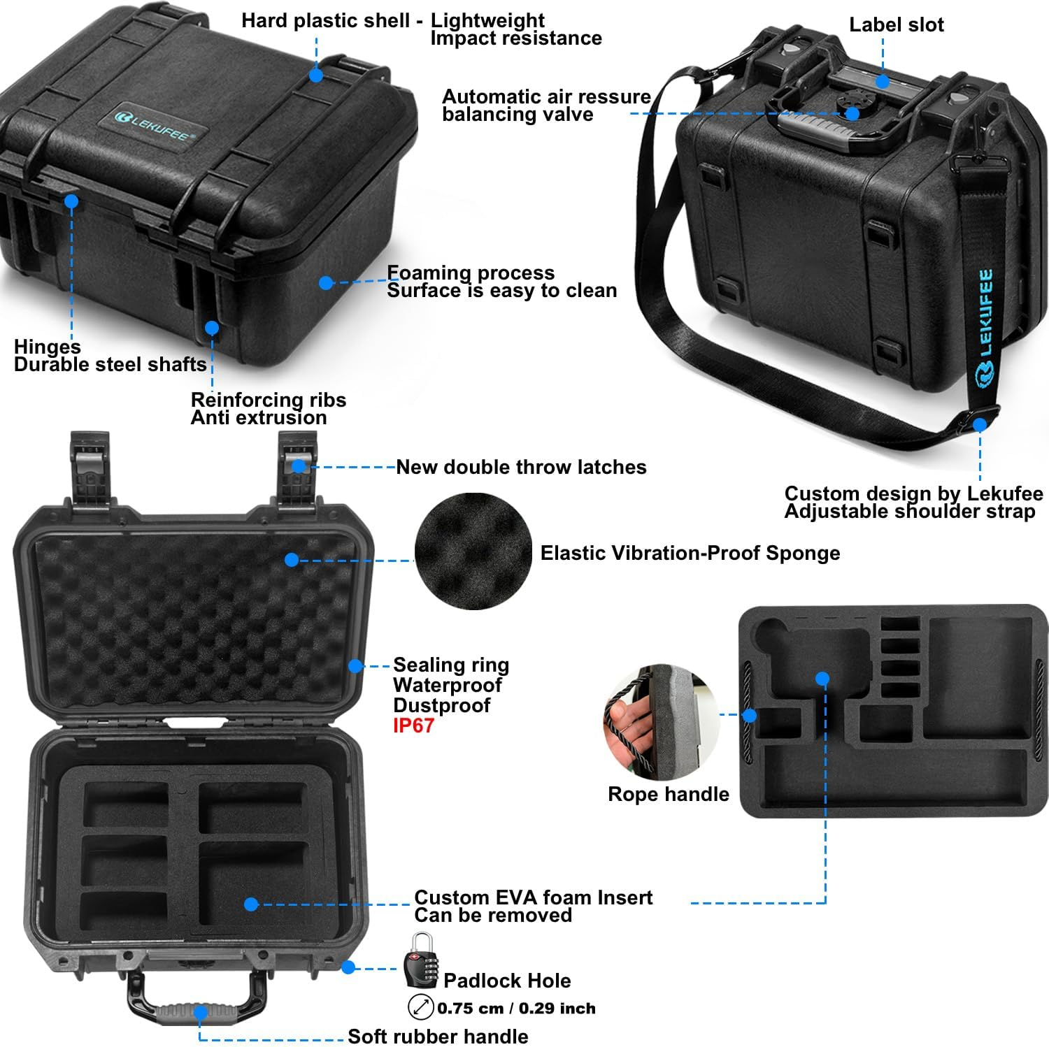 Lekufee Waterproof Hard Case Compatible with Gopro Hero 13/Gopro Hero 12/11/10/9/8/Gopro Volta/Media Mod/Creator Edition/Waterproof Action Camera and Accessories(Case Only)(Includes Shoulder Strap) image number 6