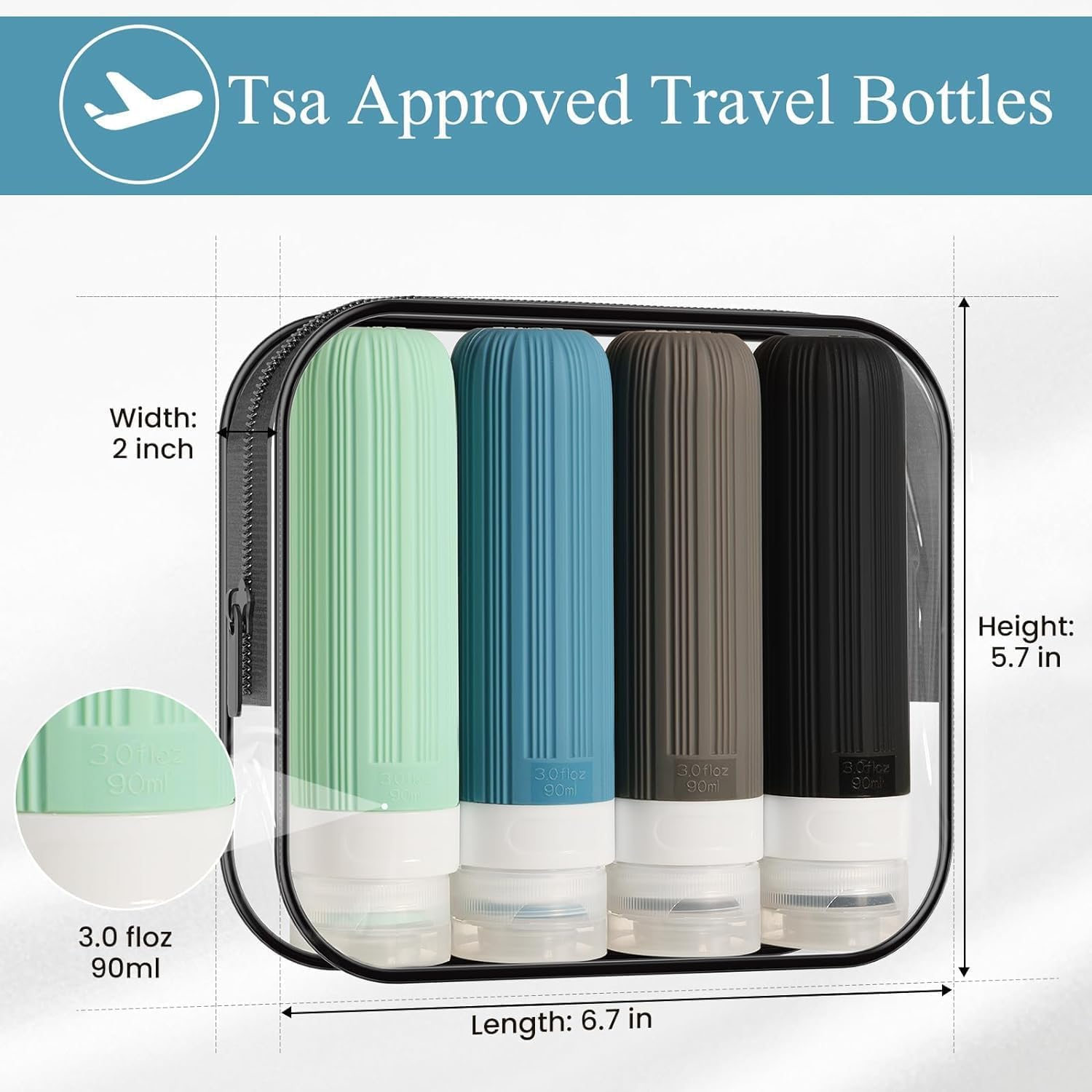 Mumoo Bear Travel Bottles for Toiletries, Tsa Approved 3Oz Portable Travel Bottles, BPA Free Leak Proof Squeezable Silicone Travel Size Containers, Travel Accessories with Clear Toiletry Bag (4 Pack) image number 5