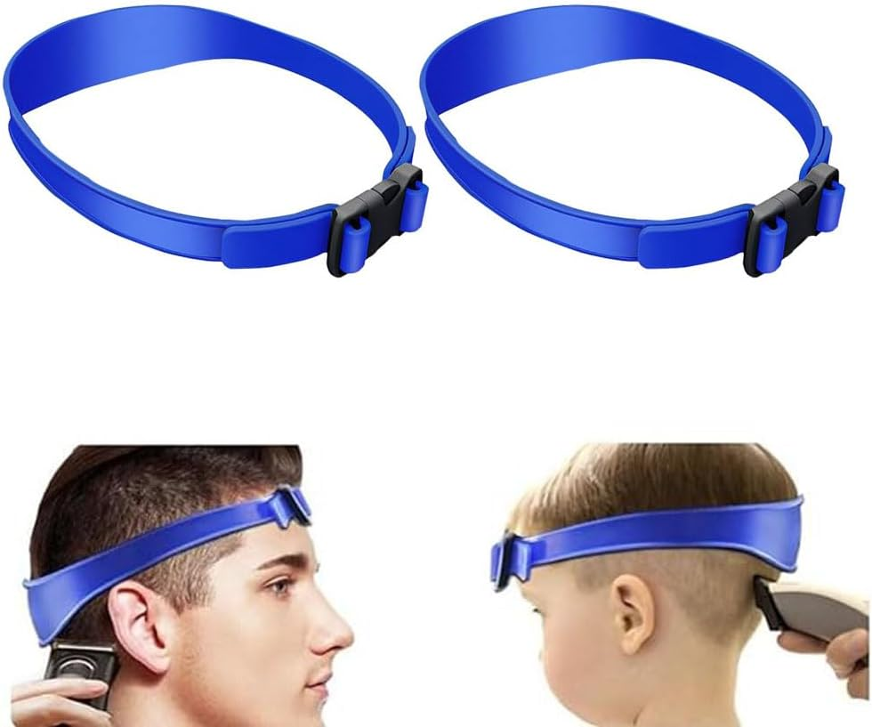 2PCS Adjustable Hair Trimming Guide and Neckline Shaving Template,Silicone Haircut Band,Diy Self Haircutting System,Shaving and Keeping a Clean and Straight Neck Hairline,Easy Use Tool Soft Portable (Blue)