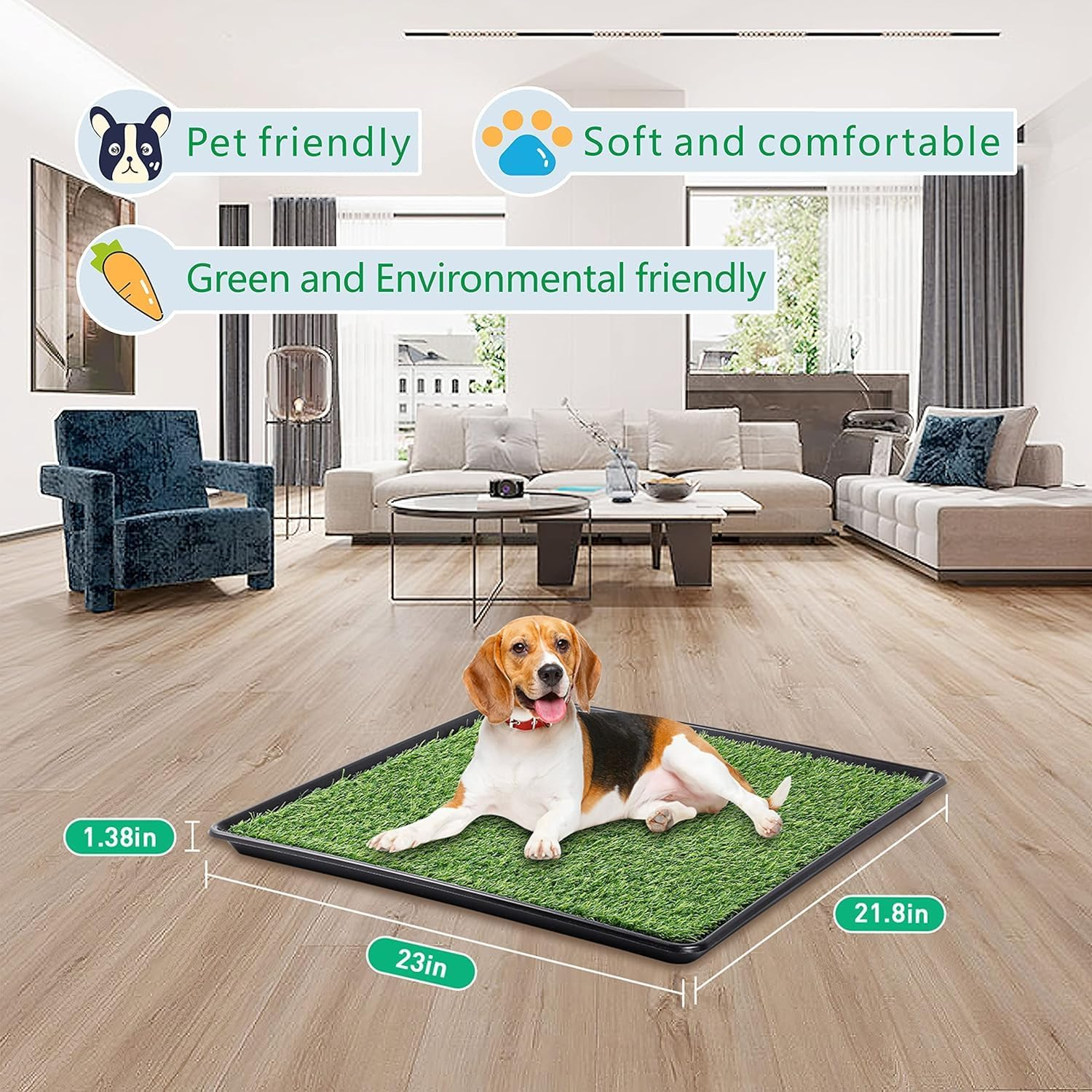 Dog Grass Pad with Tray - Dog Litter Box with 2 Artificial Grass Pads +​Highly Absorbent Puppy Pad- Potty Tray for Balcony Apartment Indoor Outdoor Use - 50.8 X 76.2 Cm image number 6