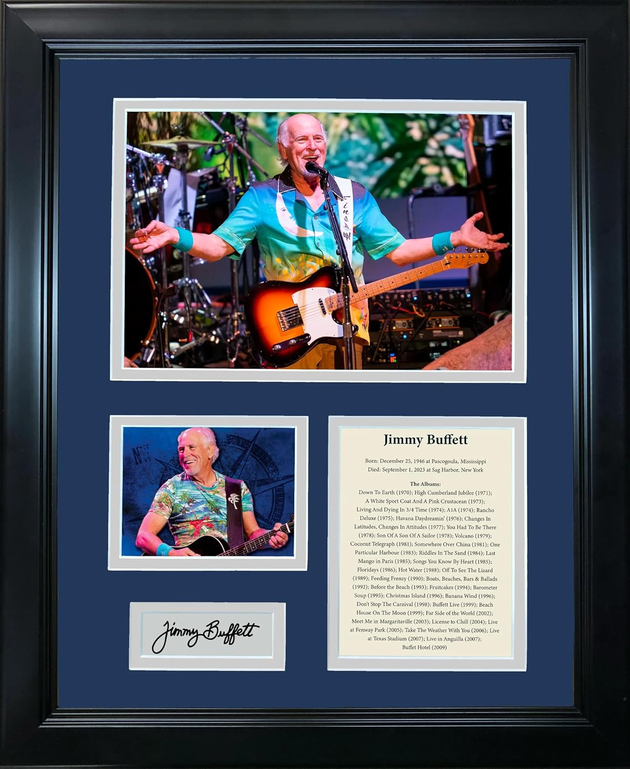 Framed Jimmy Buffett Facsimile Laser Engraved Signature Auto 11"X14" Music Photo Sig Collage