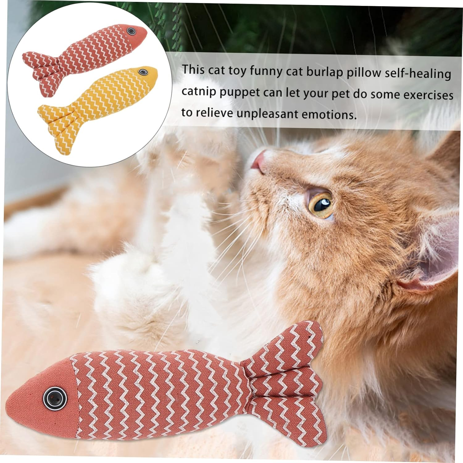 Sosoport 2Pcs Interactive Fish Model Cat Teaser Toys for Indoor Cats Realistic Catnip Stuffed Fish Pillows Yellow to Play and Exercise image number 4