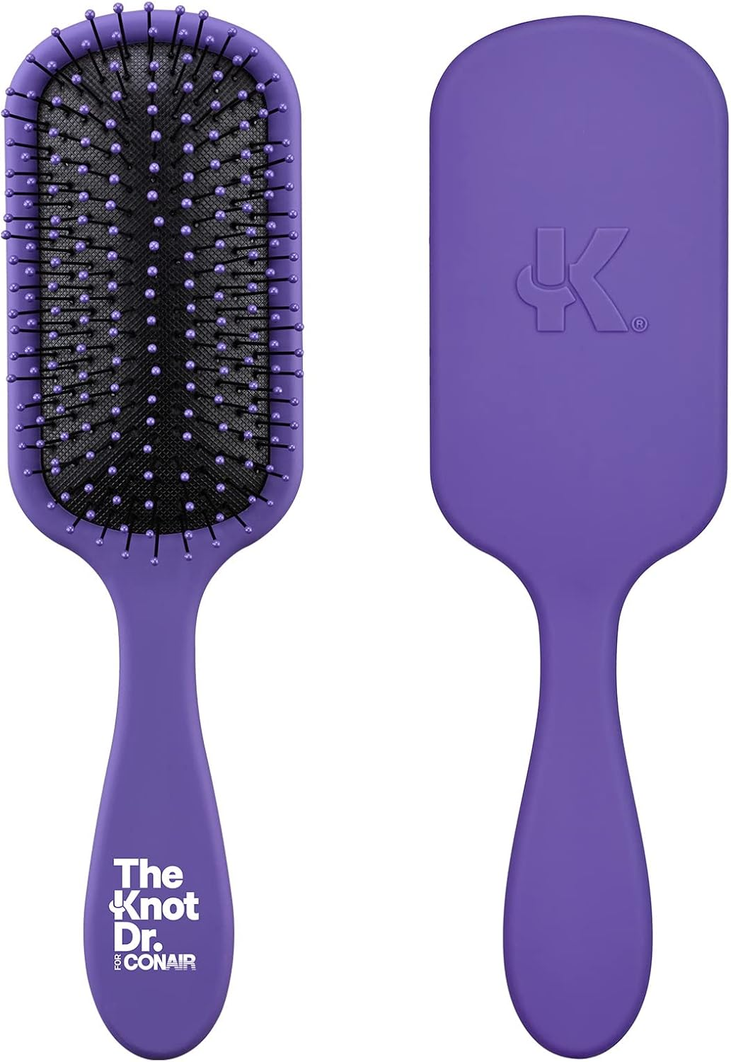 Conair the Knot Dr. for Mini Hair Brush, Wet and Dry Detangler with Clear Storage Case, Removes Knots and Tangles, for All Hair Types, Marblized Lavender Print