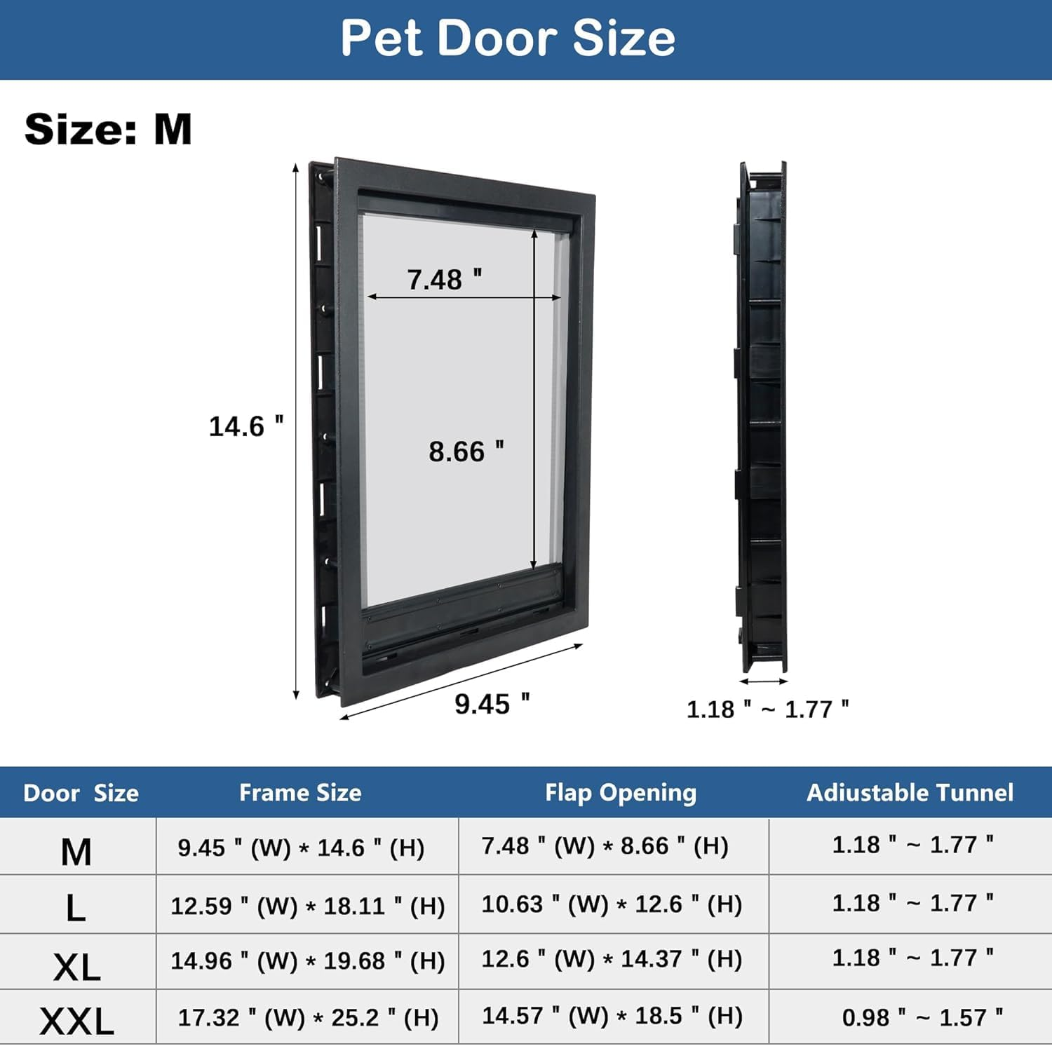 Dog Door with Soft Transparent Magnetic Flap and Snap-In Closing Panel, Premium PVC Plastic Doggie Door for Small Dog and Cat(M,Black)