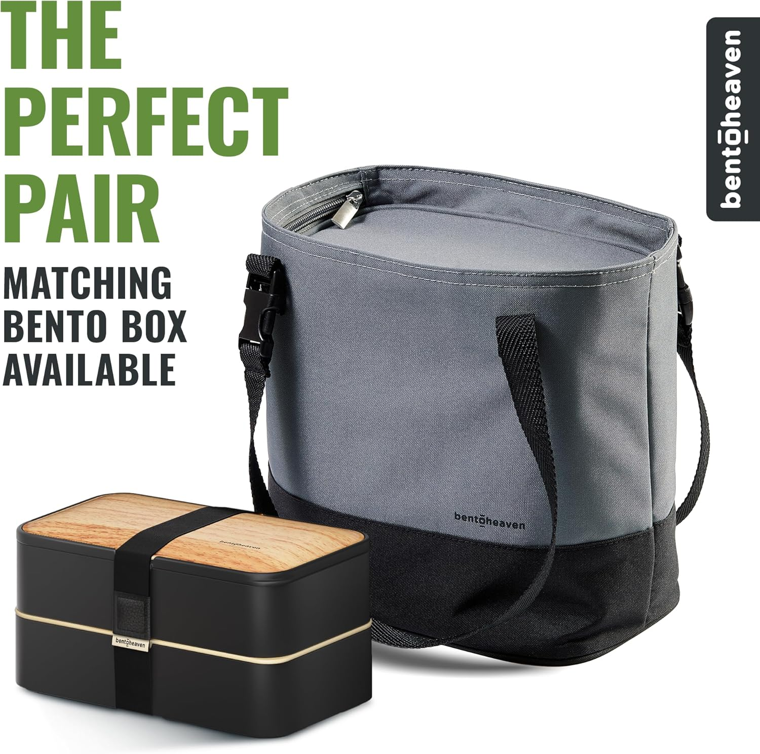 Bentoheaven Insulated Lunch Tote for Work - Durable Materials, Variable Strap/Handle, Wide Opening - Cooler Lunch Bag for Women & Men - Fits All Major Bento Lunch Boxes and Other Containers (Grey) - Midnight Blue image number 5