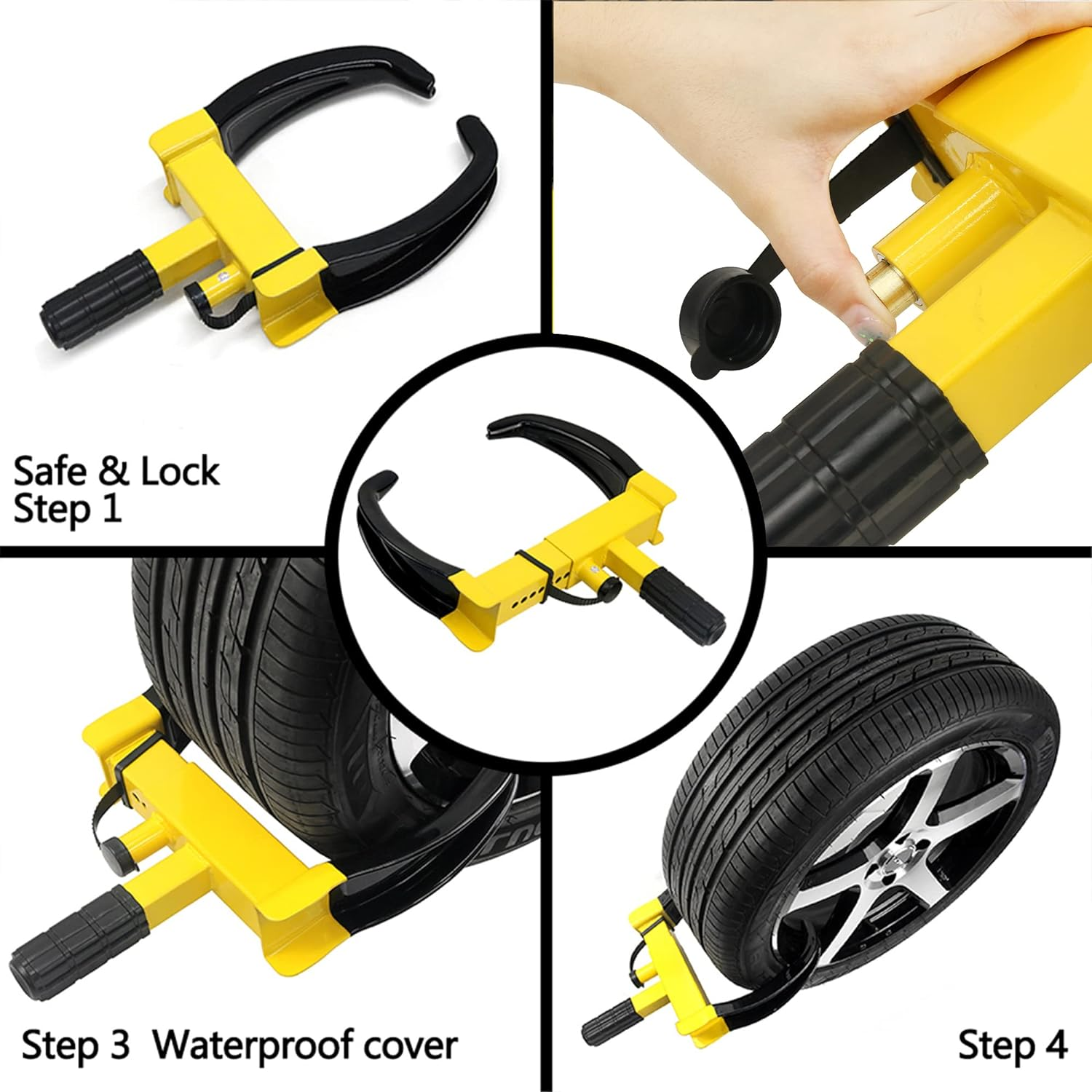 Wheel Clamp Lock Universal Security Tire Lock anti Theft Lock Max 10" Tire Width and 7" Reach for Trailers SUV Boats Atv'S Motorcycles Golf Cart Bright Yellow/Black 2 Keys image number 2
